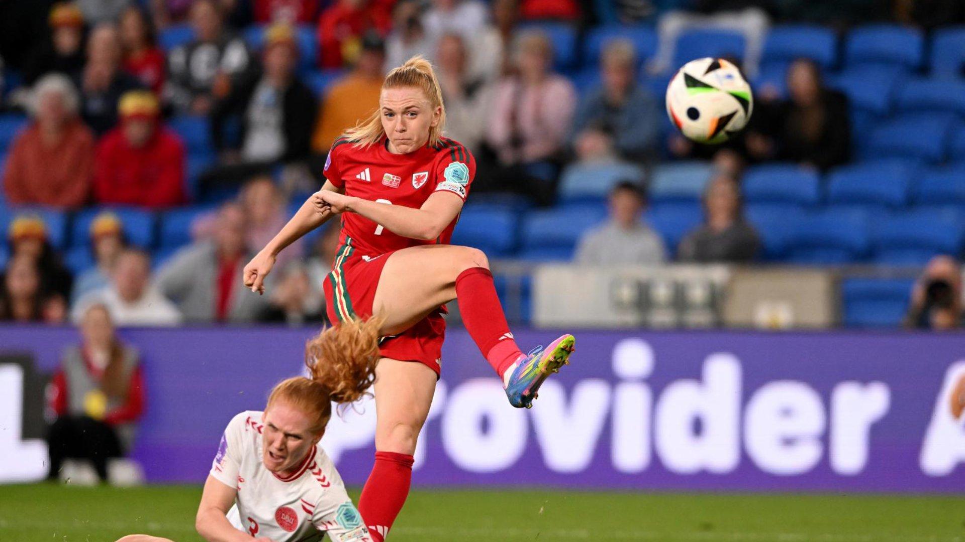 Internationals: Ceri Holland scores with seven LFC Women players in action on Friday
