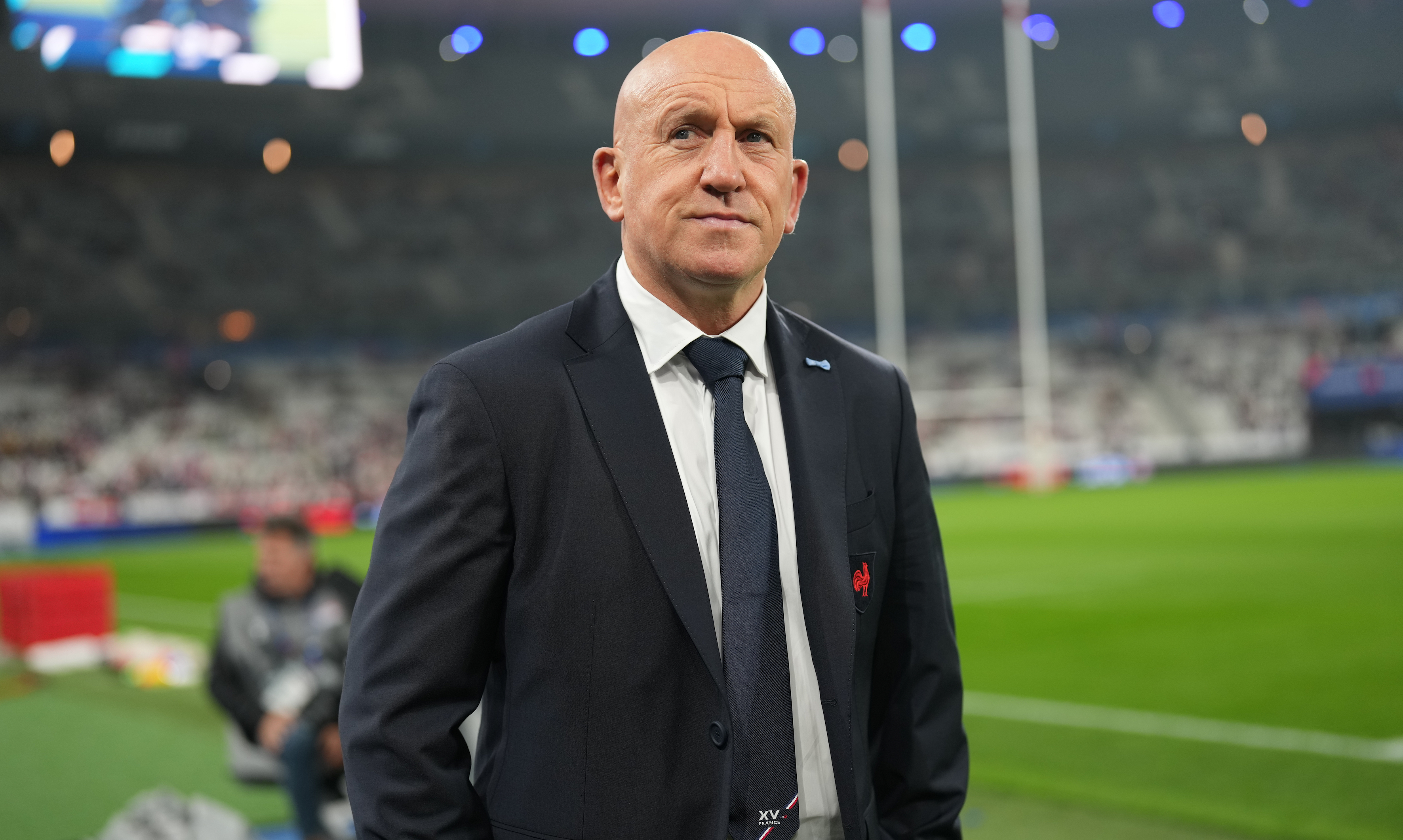 Shaun Edwards looks up into the crowd before a Quilter Nations Series match in 2025.