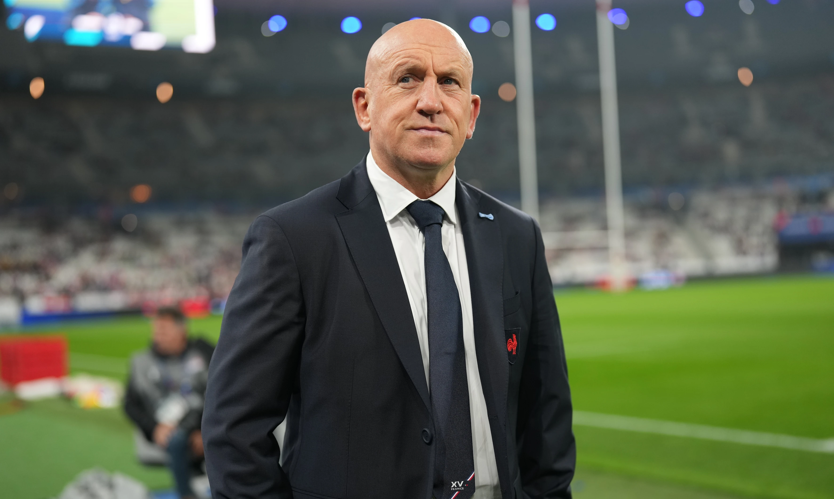 Shaun Edwards looks up into the crowd before a Quilter Nations Series match in 2025.