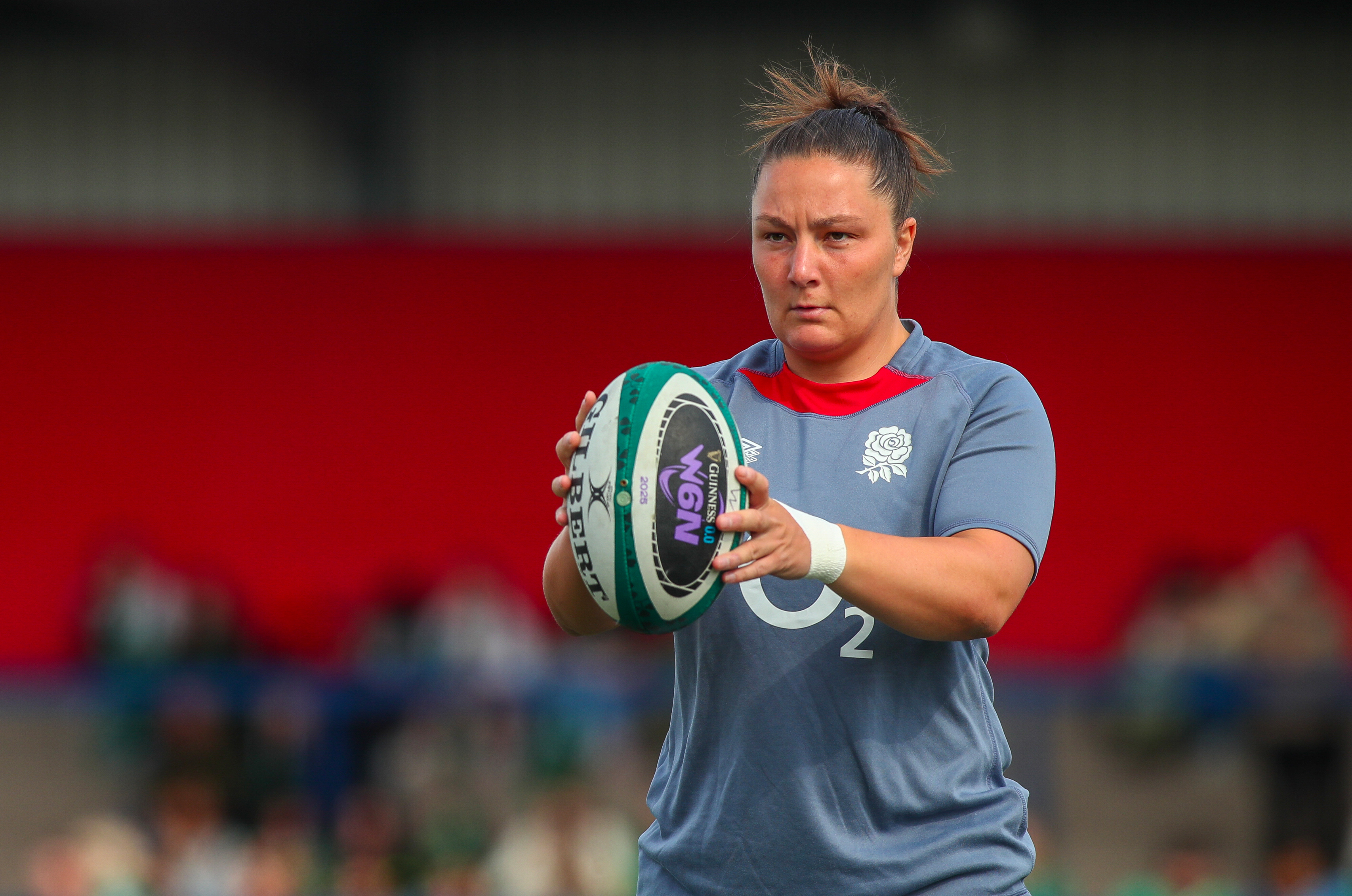 England's Amy Cokayne in the warm-up for the match against Ireland in the 2025 Championship.