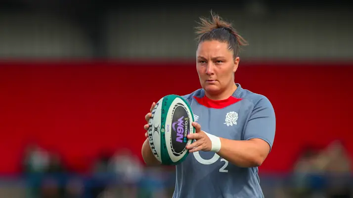 England's Amy Cokayne in the warm-up for the match against Ireland in the 2025 Championship.