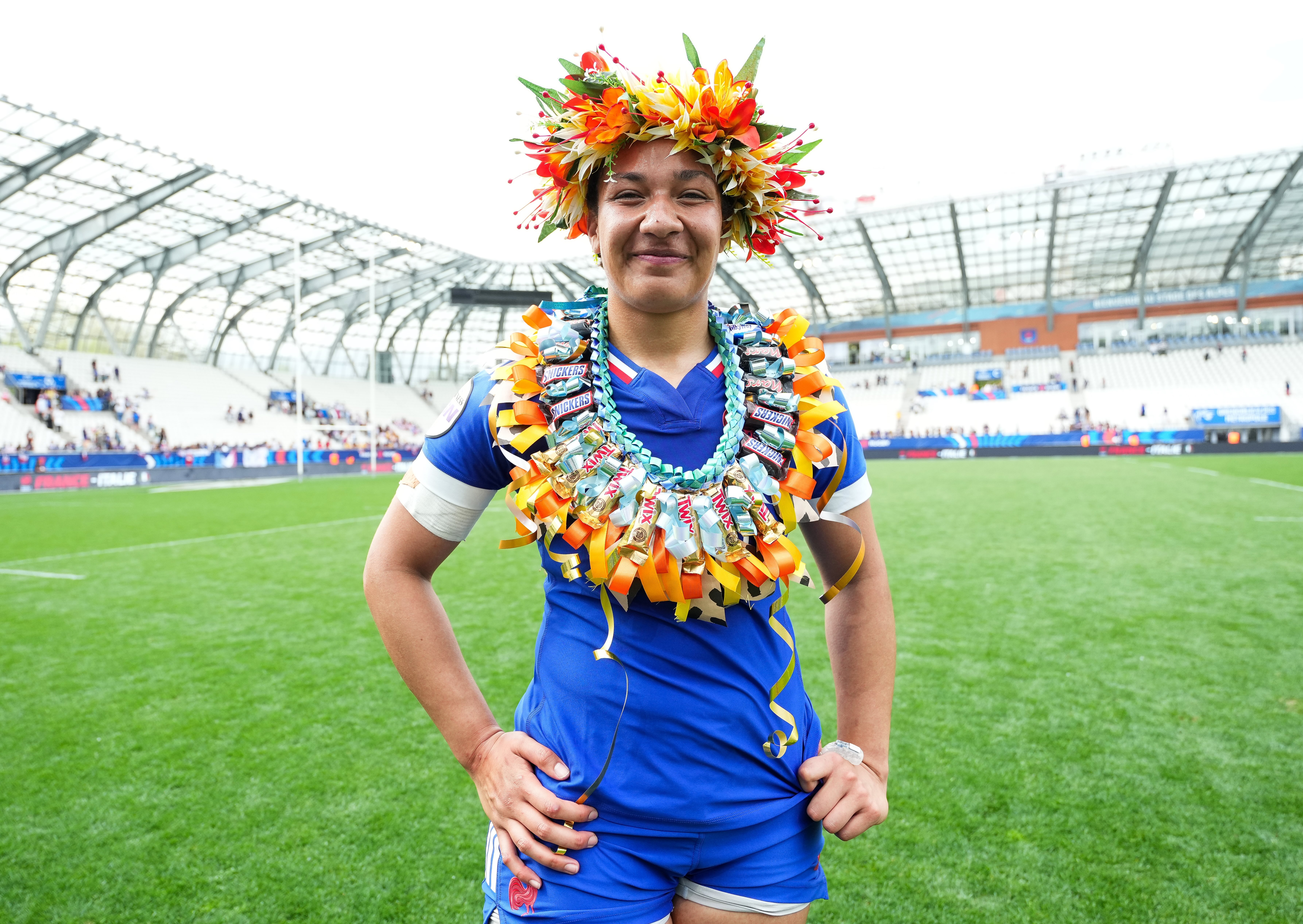 France’s Siobhan Soqeta celebrates after the 2026 Guinness Women's Six Nations Championship Round 1 game between France and Italy in Alpine Stadium, Grenoble, France, Saturday, April 11, 2026 (Photo by Dave Winter / Inpho)
