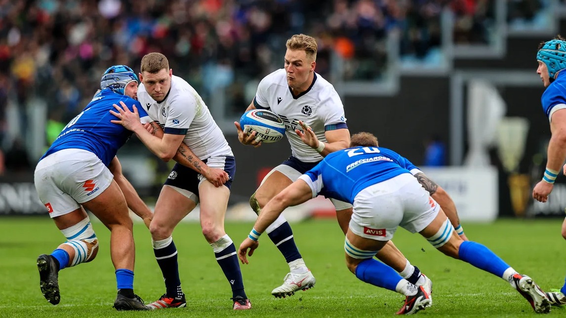 Scotland's Duhan van der Merwe in action against Italy during the 2024 Championship. 