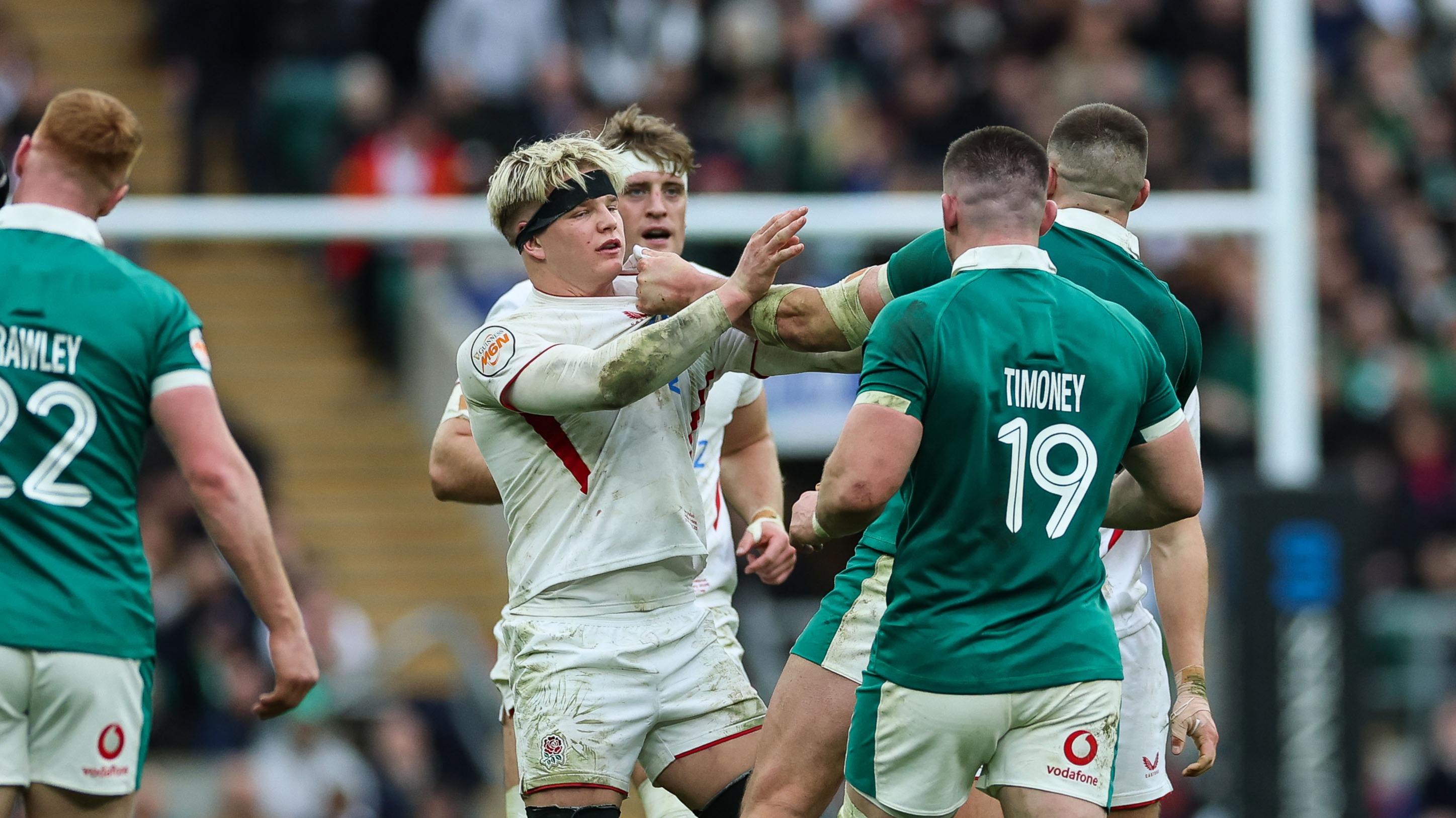 Tempers flare between both sides during the 2026 Guinness Six Nations Championship Round 3 game between England and Ireland in the Allianz Stadium, Twickenham