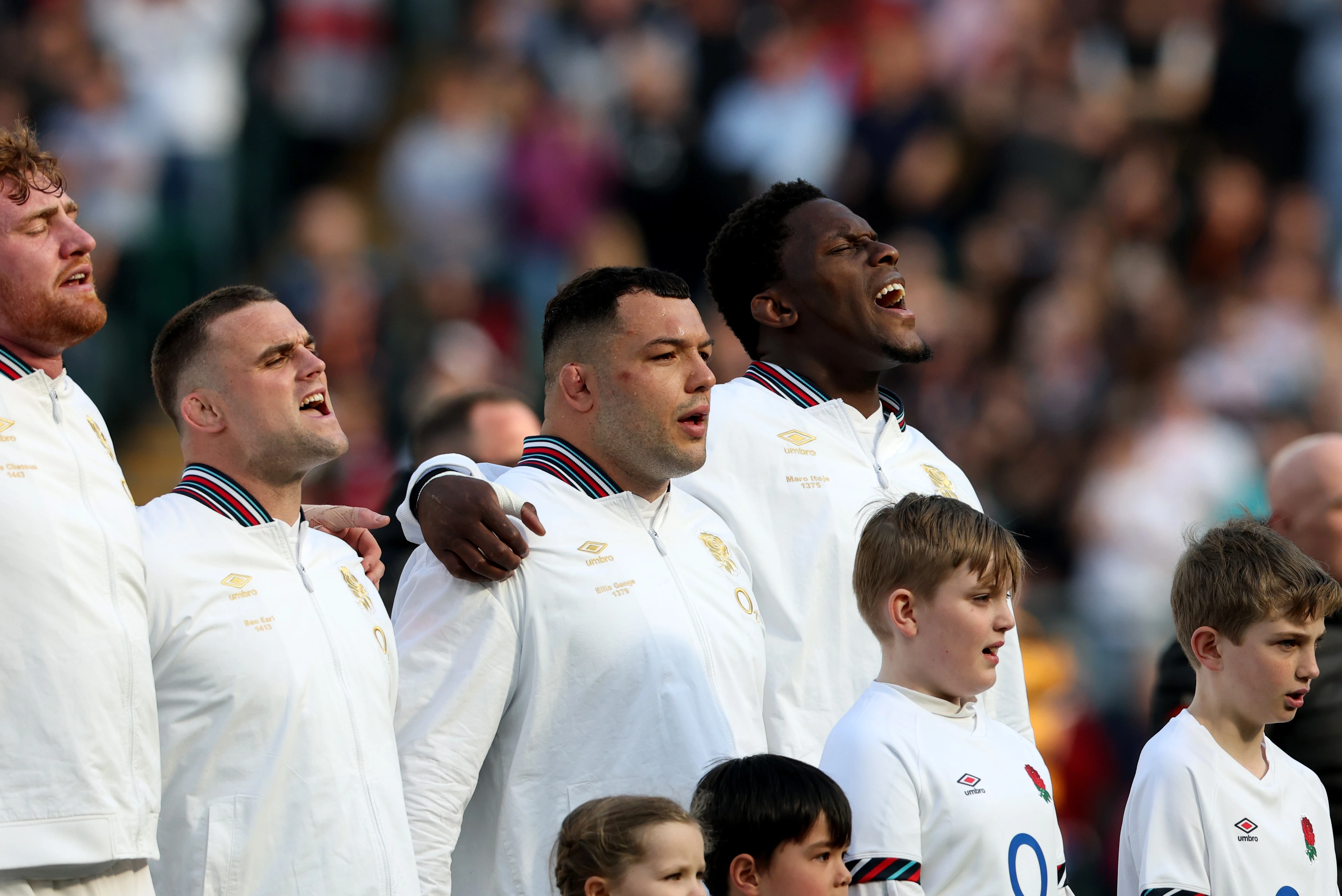 England's Ollie Chessum, Ben Earl, Ellis Genge and Maro Itoje ahead of the 2025 Six Nations Championship Round 4 between England and Italy