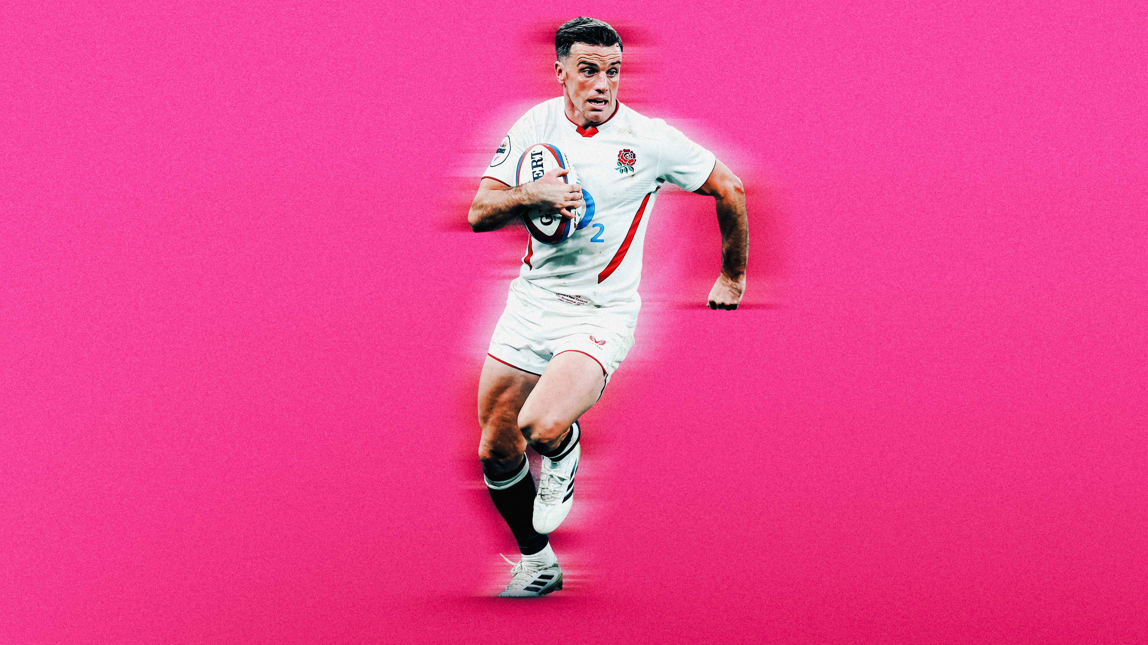 A graphic showing a cutout action shot of George Ford taken from England v New Zealand.