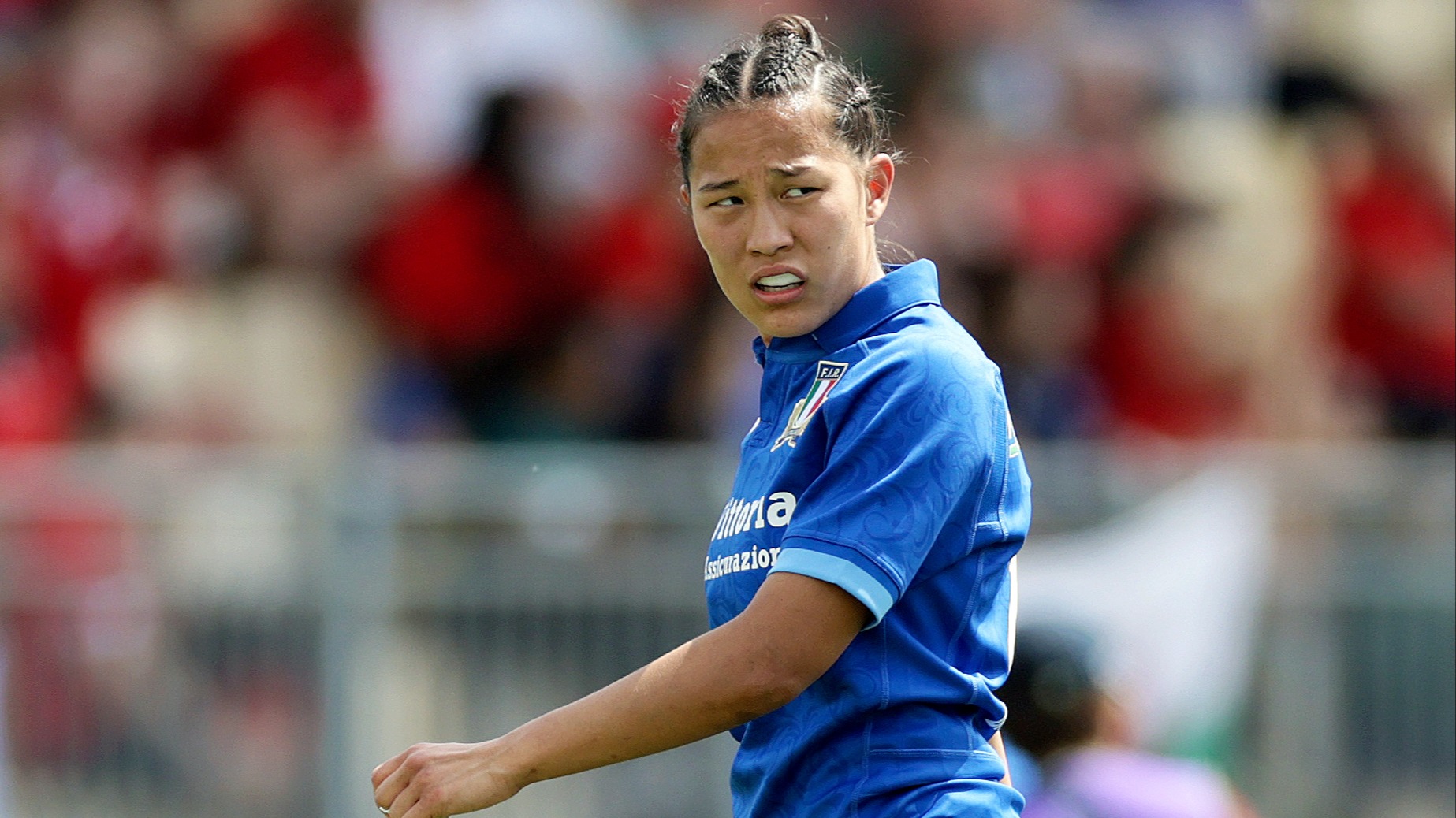 taly's Alia Bitonci during the 2025 Guinness Women's Six Nations Championship Round 5 game between Italy and Wales in Stadio Sergio Lanfranchi