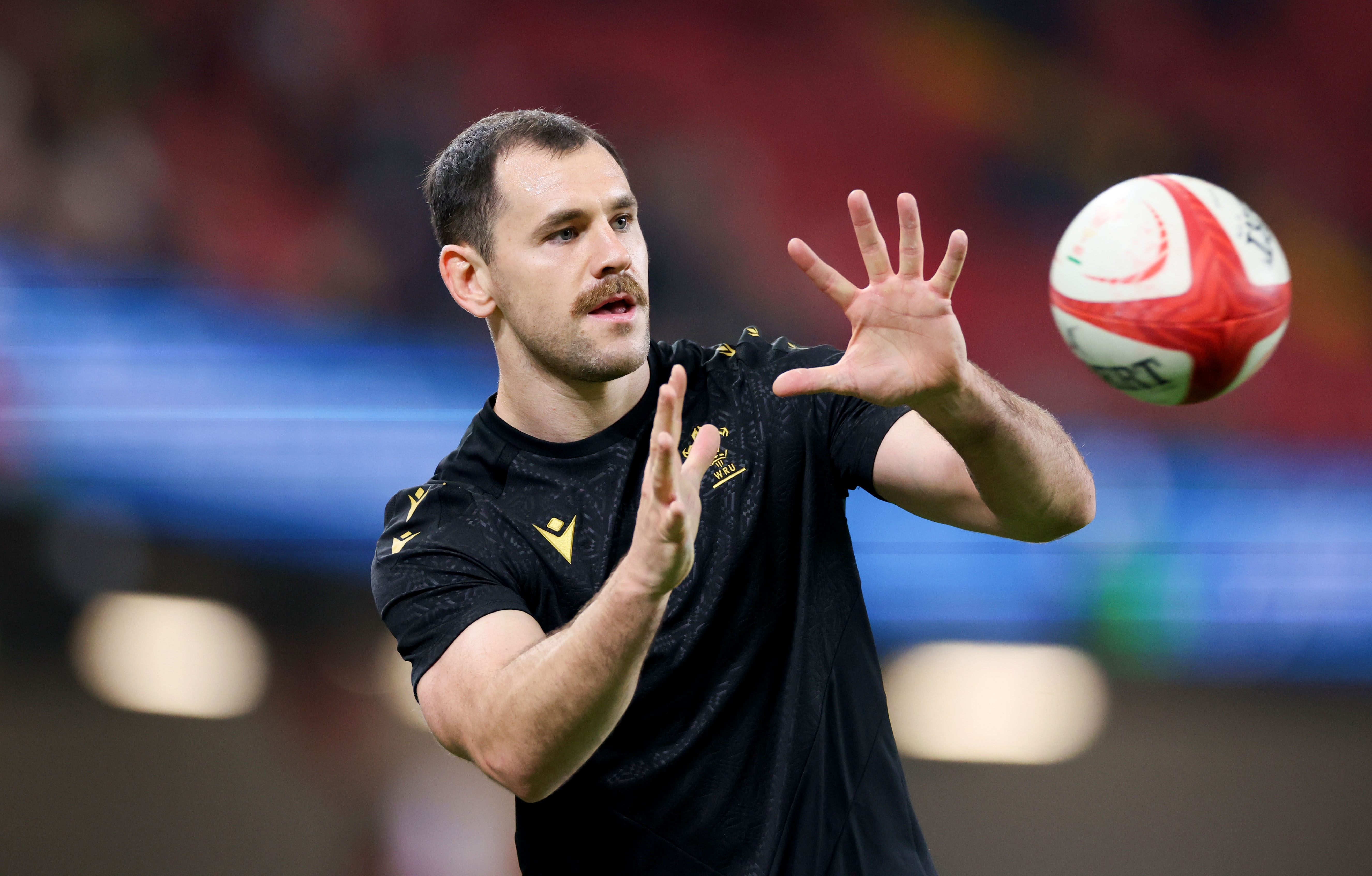 Tomos Williams warms up ahead of the 2024 Autumn Nations Series match against Fiji in Cardiff.