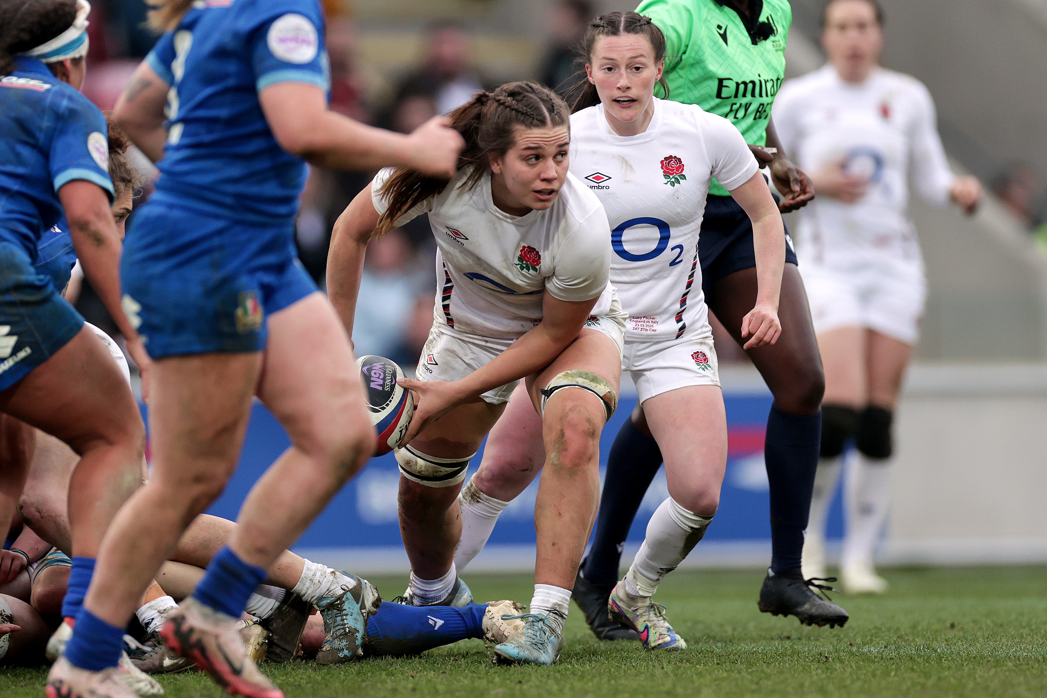 Lili Ives Campion passes the ball away from a ruck during the 2025 Championship.
