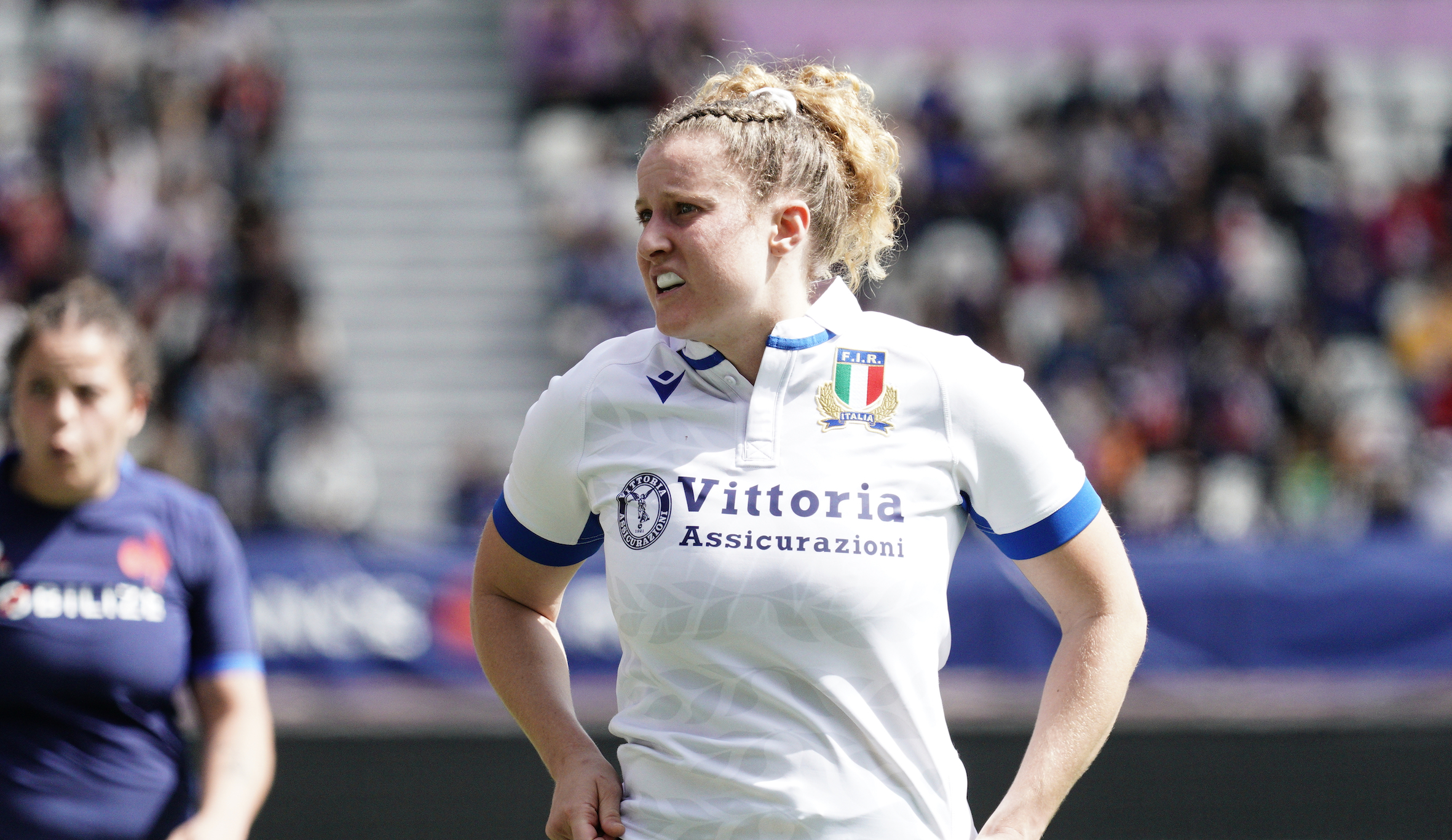 Italy's Isabella Locatelli during a break in play in the 2024 Championship match against France in Paris.