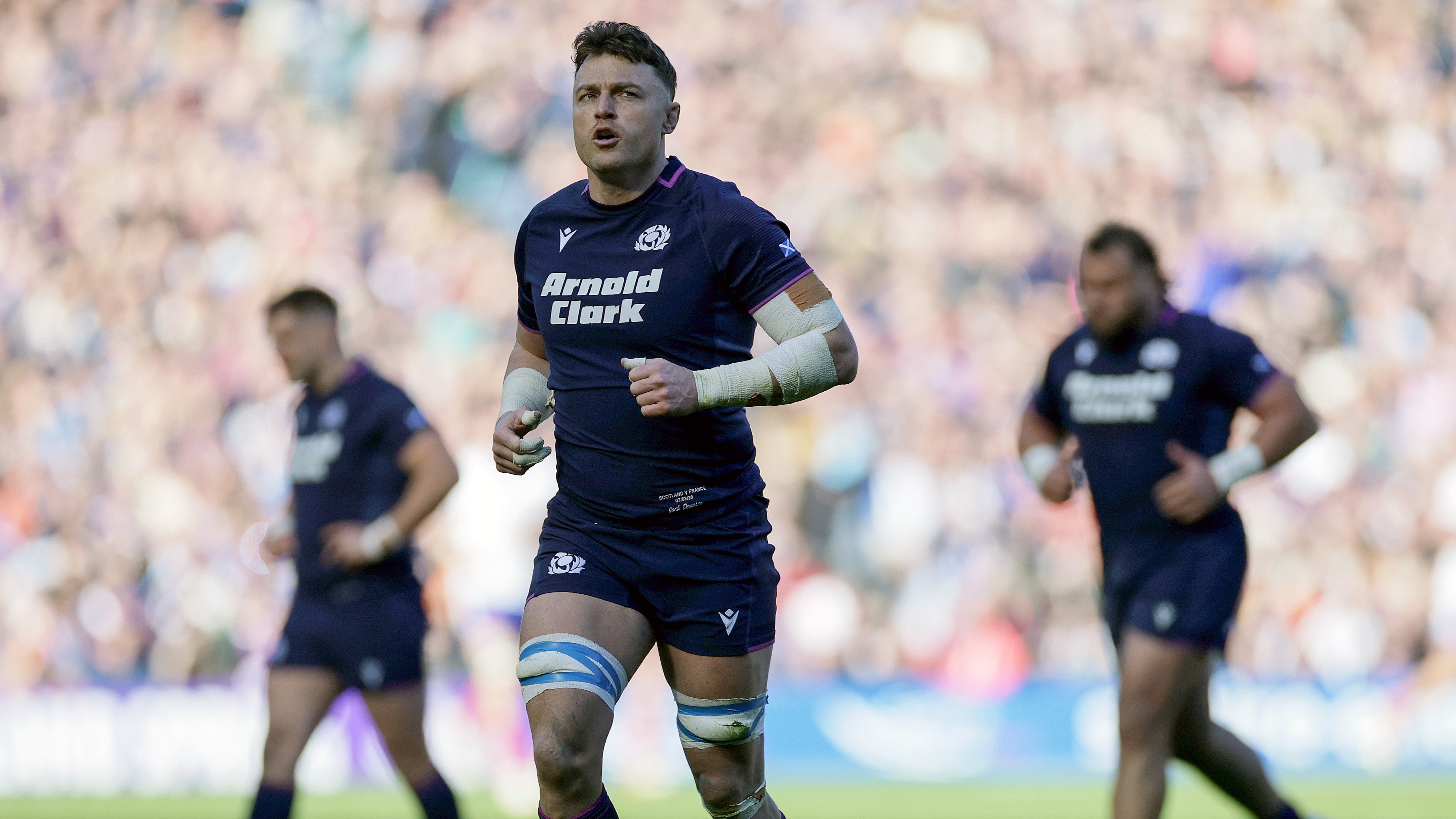 Jack Dempsey on the field of play during Scotland's 2026 Championship victory against France.