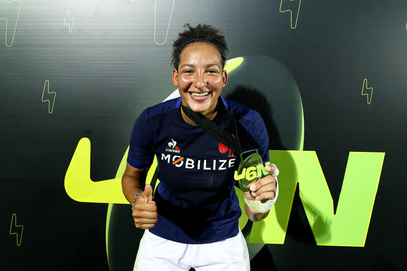 France's Kelly Arbey with her Player of the Match Medal during the Six Nations Women's Summer Series between England and France at Stadio Sergio Lanfranchi in Parma, Italy, Sunday, July 14th, 2024 (Photo by Ben Brady / Inpho)