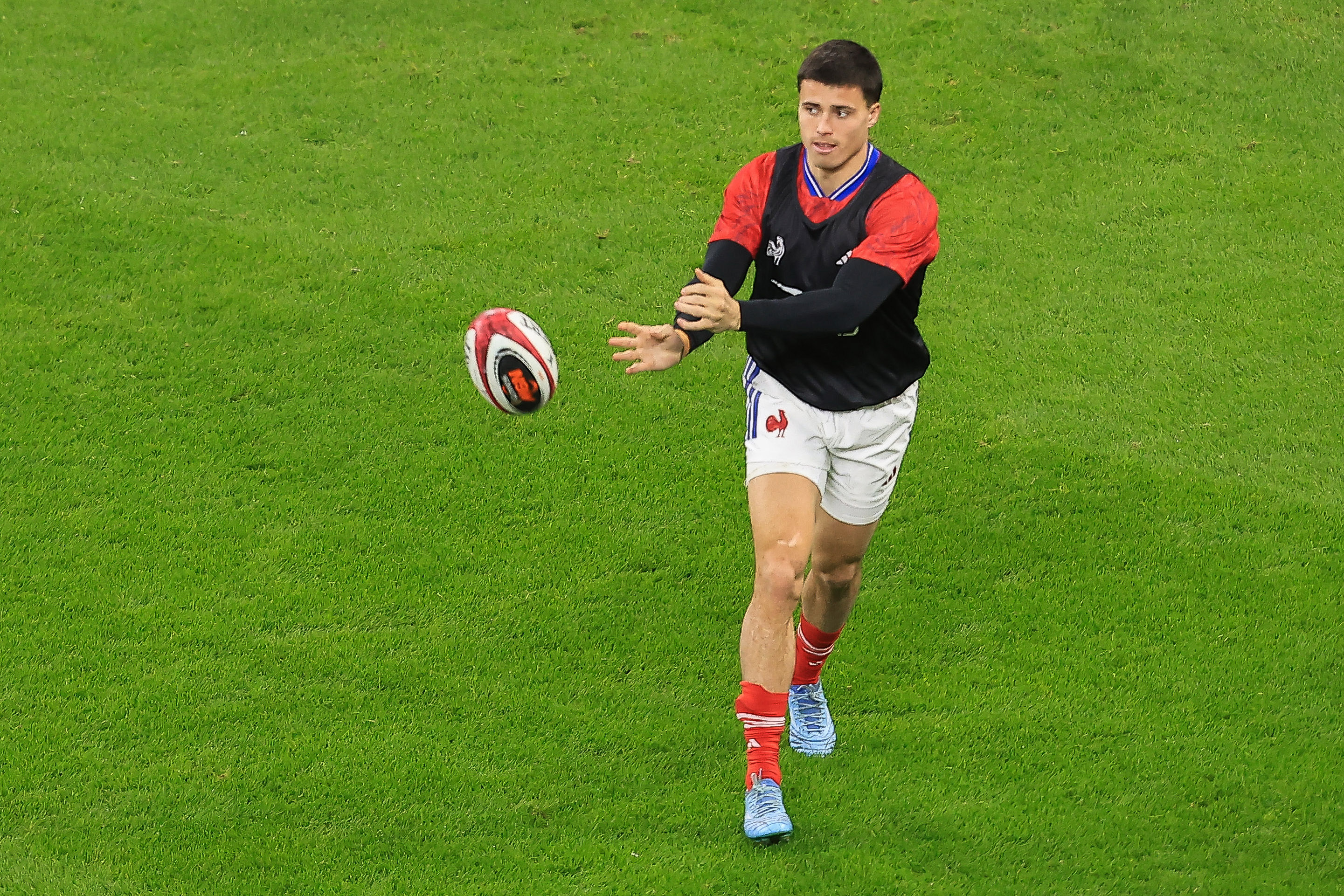 France's Gael Drean during the warm up ahead of the 2026 Guinness Six Nations Championship Round 2 game between Wales and France in Principality Stadium, Cardiff, Wales, Saturday, February 15, 2026 (Photo by Geraint Nicholas / Inpho)