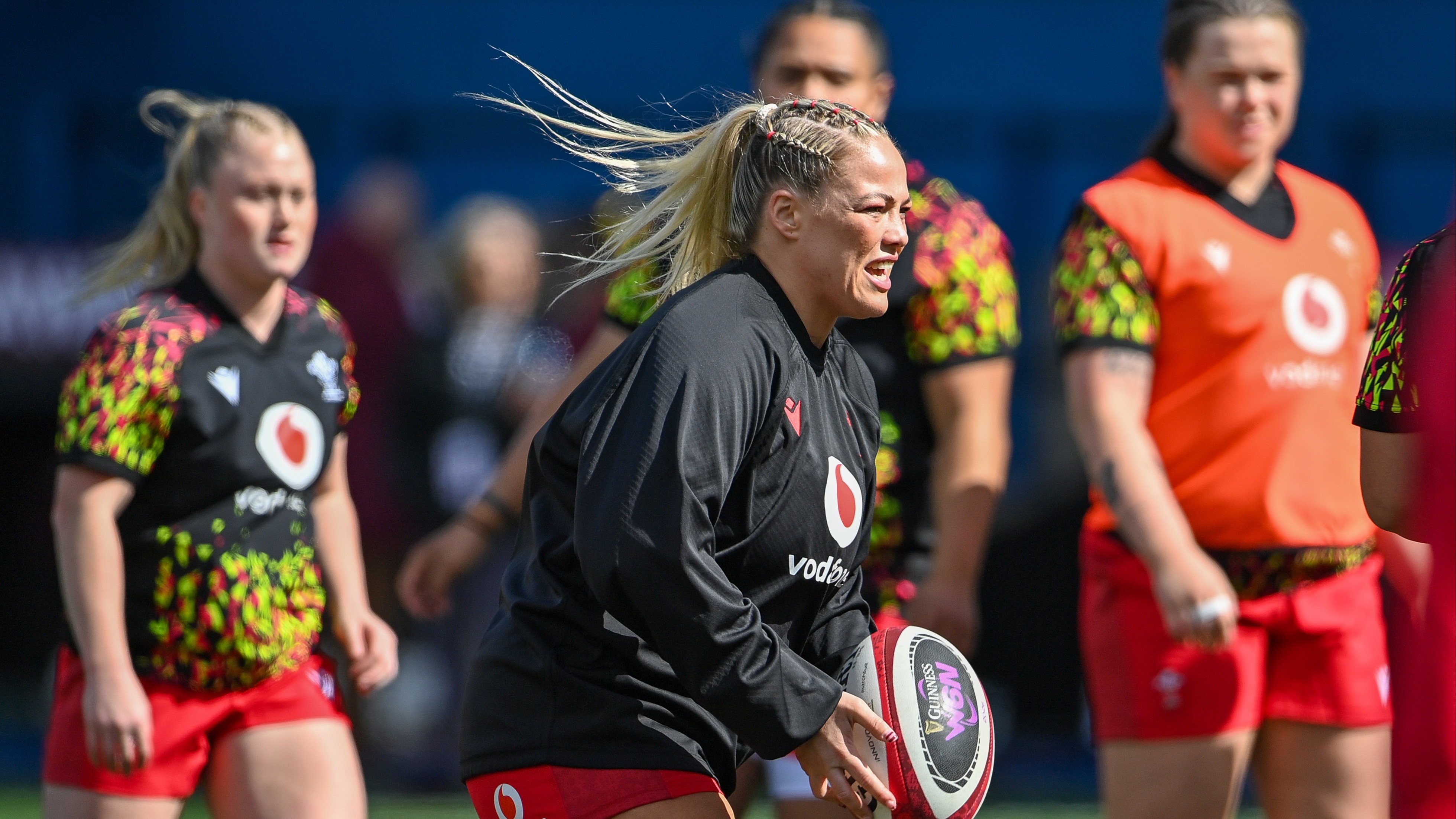 Wales' Kelsey Jones during the warm-up ahead of the 2026 Guinness Women's Six Nations Championship Round 2 game between Wales and France in Cardiff Arms Park