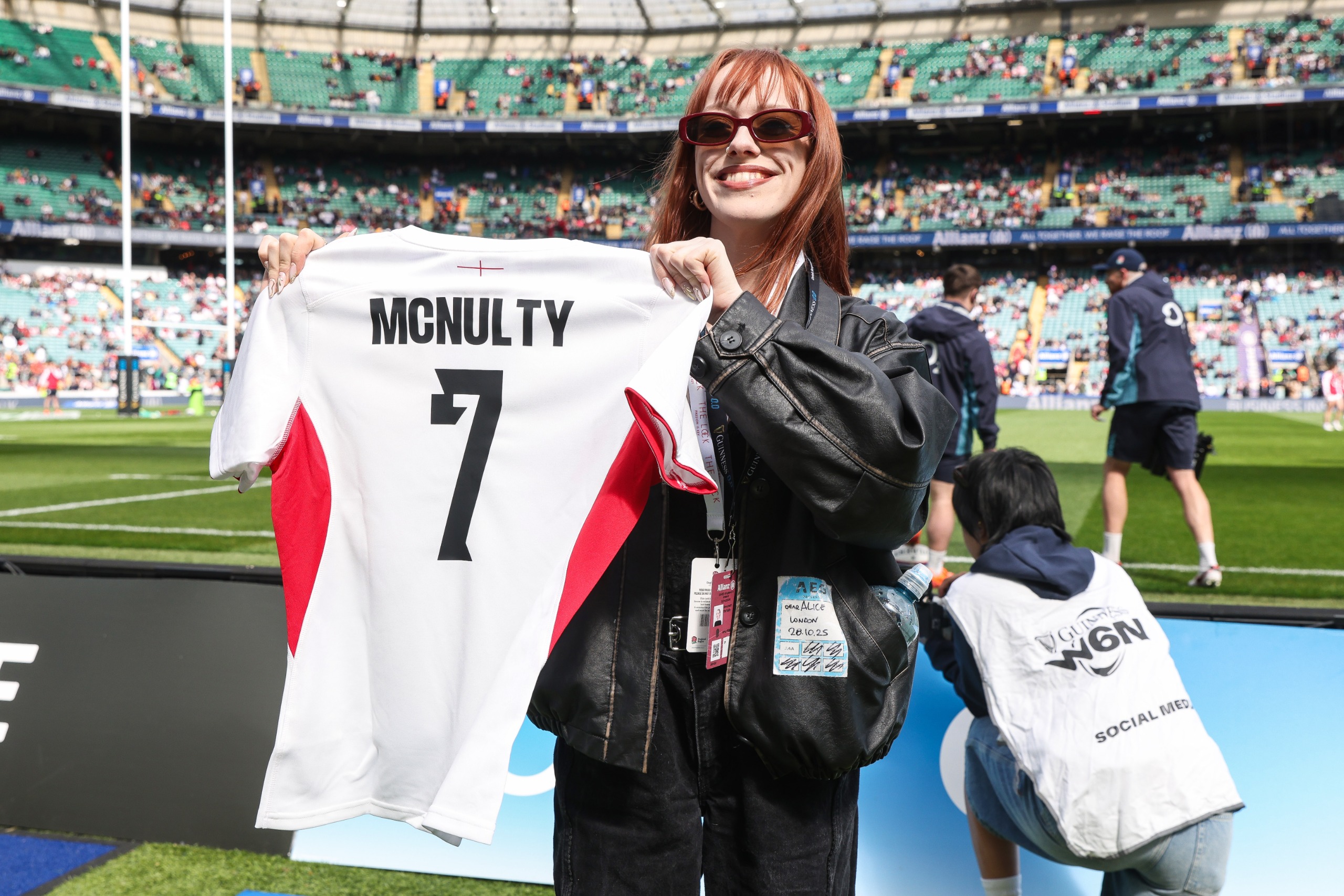 Stranger Things actress Amybeth McNulty at Allianz Stadium for the 2026 Guinness Six Nations match between England and Ireland.