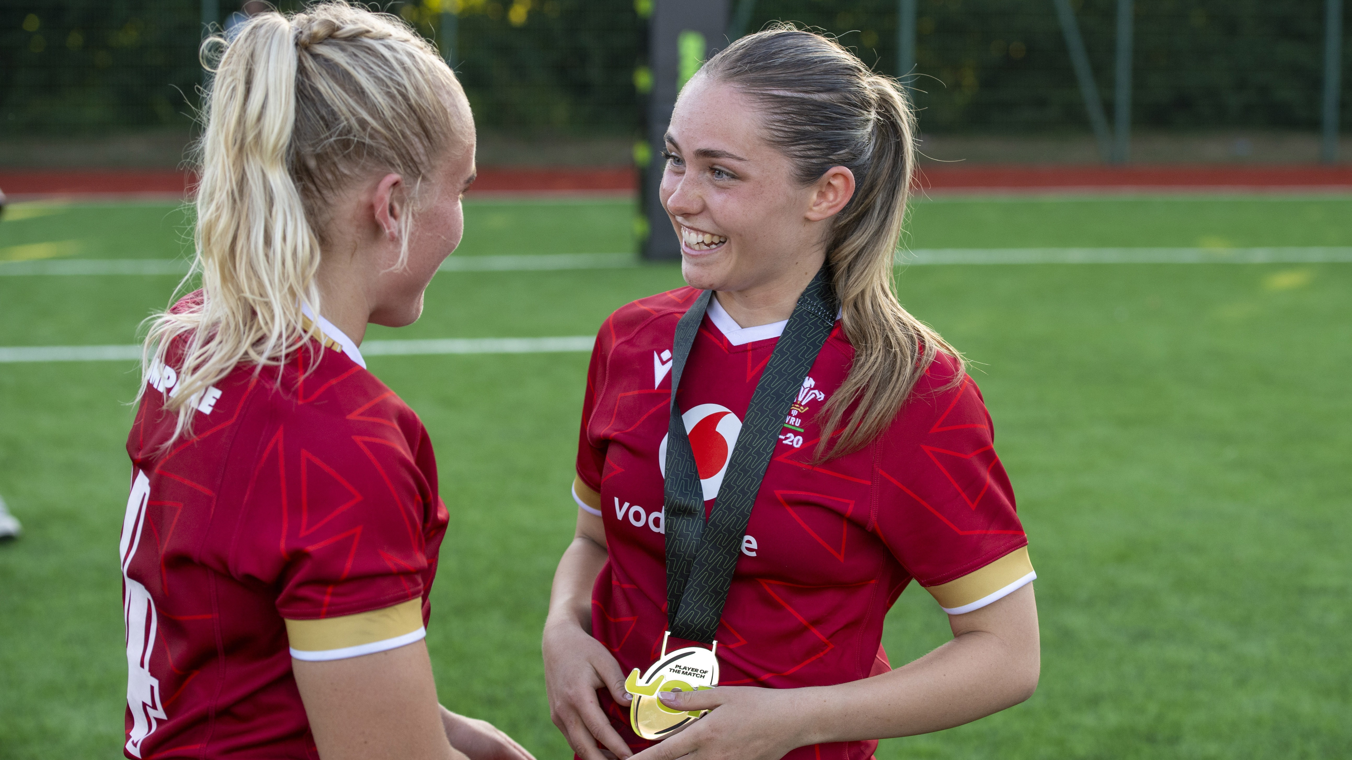 Wales U18 players chat after a match in the 2025 Summer Series in Caerphilly.