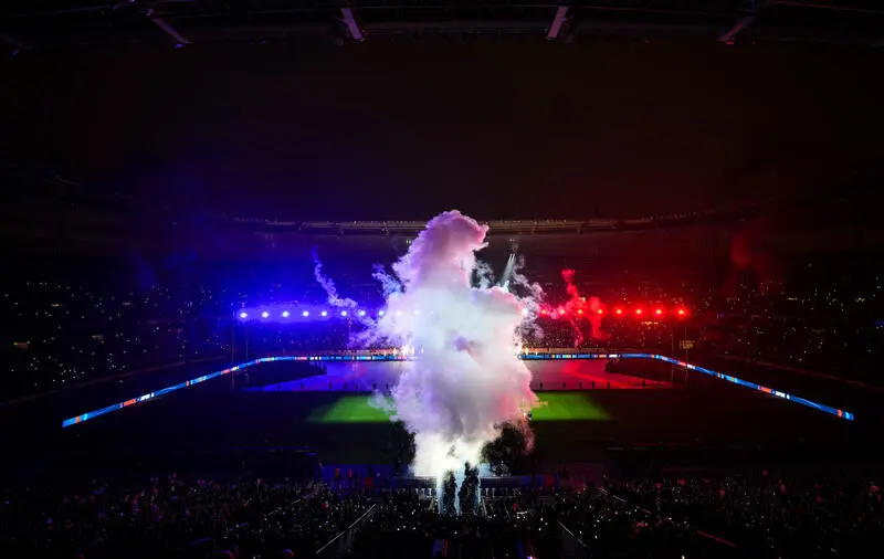 The teams take to the field during the Autumn Nations Series between France and Japan at Stade de France, Paris, France Saturday, November 9th, 2024 (Photo by Dave Winter / Inpho)