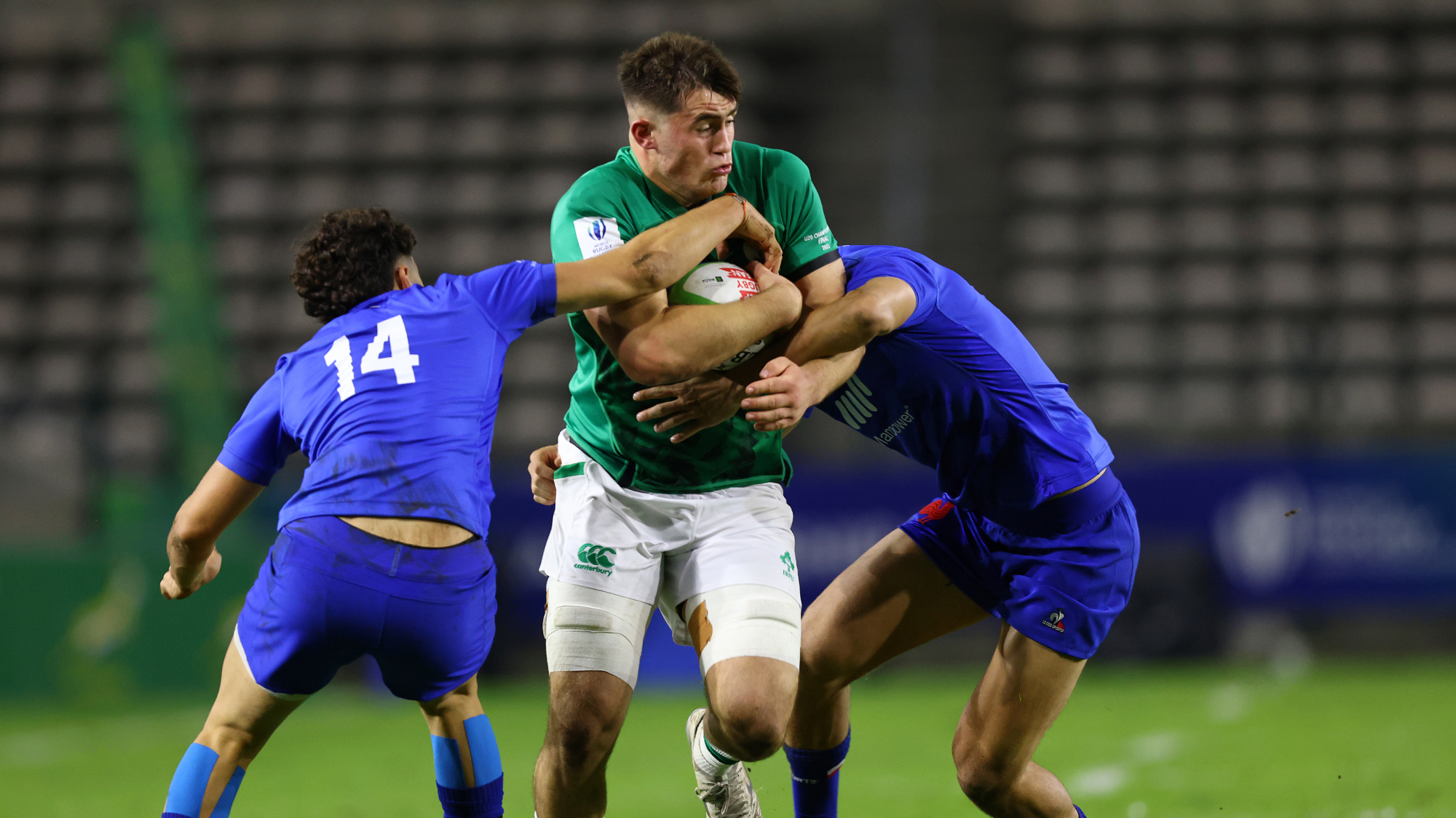 Brian Gleeson on the charge for Ireland U20 against France U20