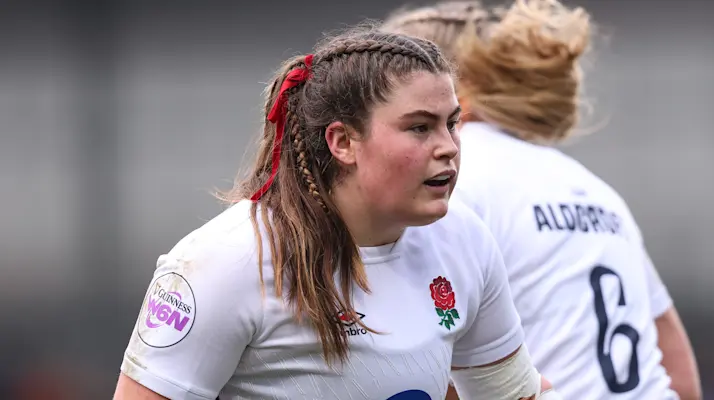 A view of Guinness W6N sleeve patch branding with Maud Muir of England during of the 2025 Guinness Women's Six Nations Championship Round 1 game between England and Italy in the LNER Community Stadium, York