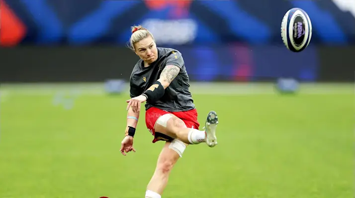 Keira Bevan practises kicking from the tee in the 2025 Championship.