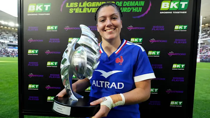 Pauline Barrat poses with the 2026 BKT Rising Player award.