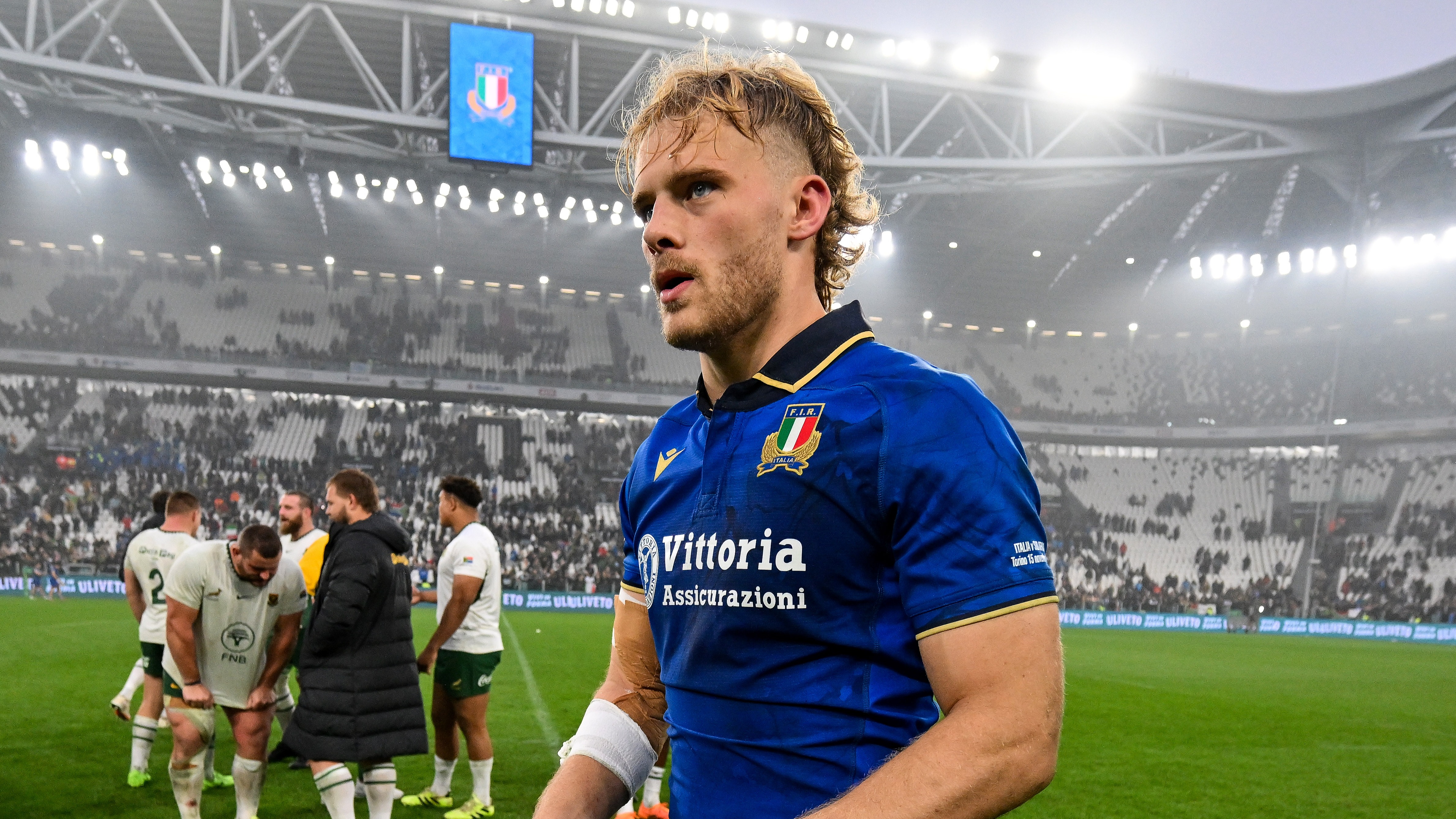 Italy's Louis Lynagh walks off the pitch following a 2025 Quilter Nations Series match.