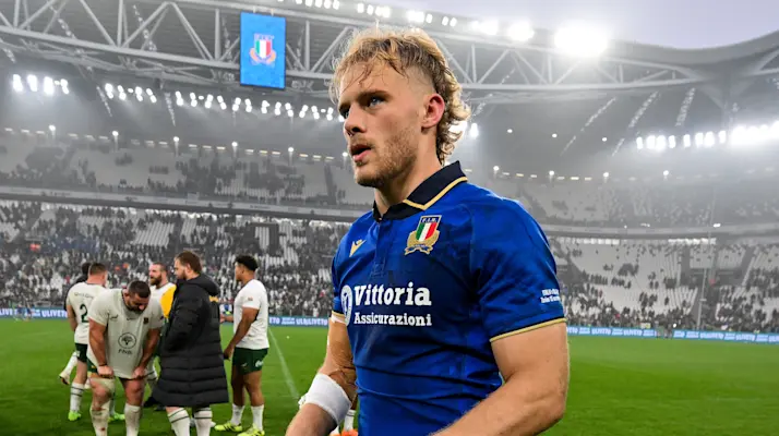 Italy's Louis Lynagh walks off the pitch following a 2025 Quilter Nations Series match.