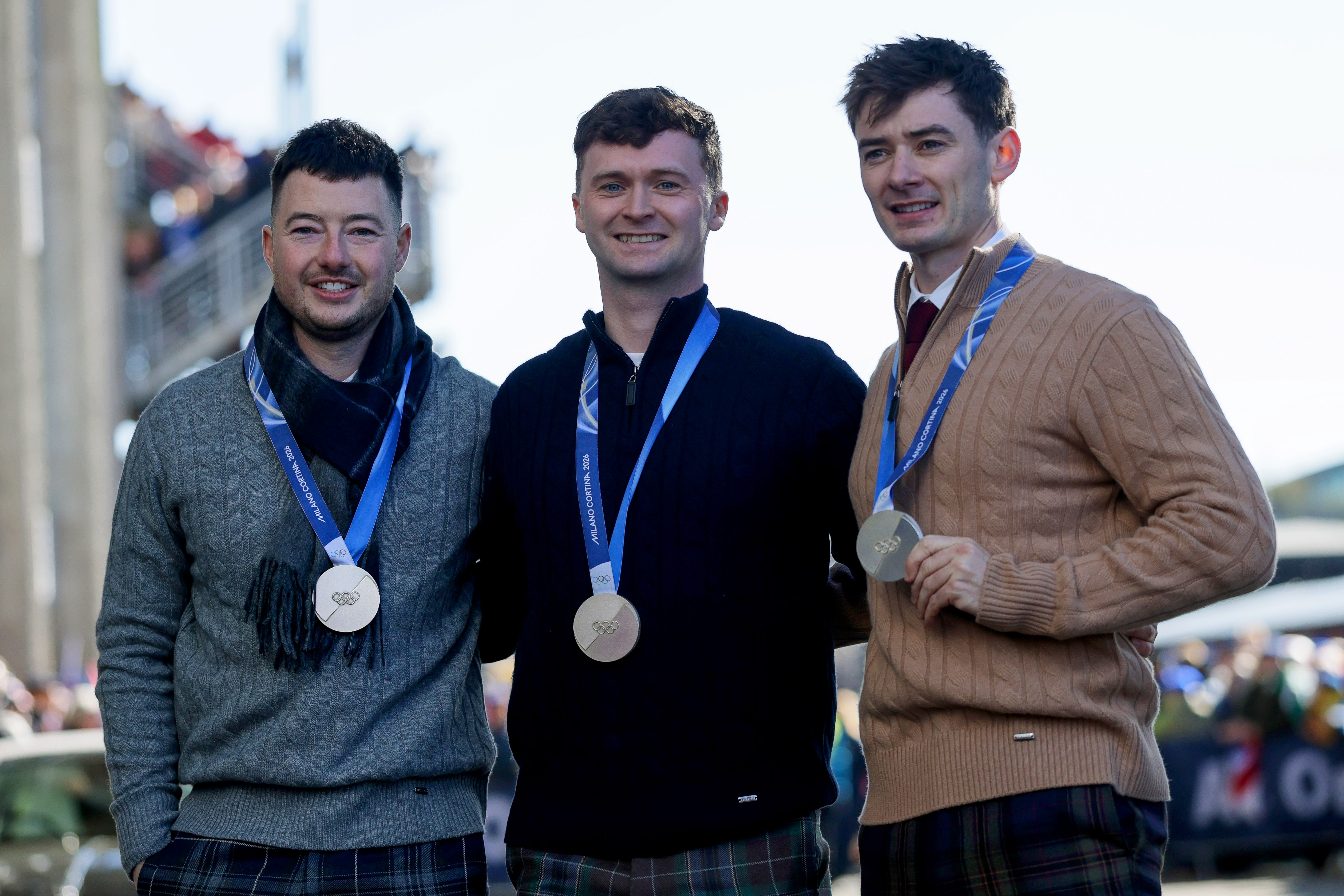 Olympic medalists Bruce Mouat, Grant Hardie and Hammy McMillan arrive ahead of the 2026 Guinness Six Nations Championship Round 4 game between Scotland and France in Scottish Gas Murrayfield