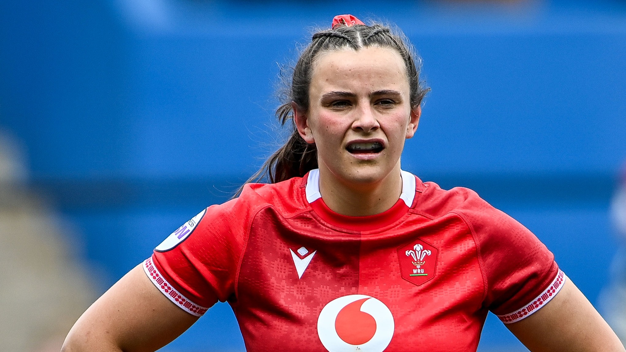 Wales' Branwen Metcalfe dejected after conceding a try during the 2026 Guinness Women's Six Nations Championship Round 5 game between Wales and Italy in Cardiff Arms Park