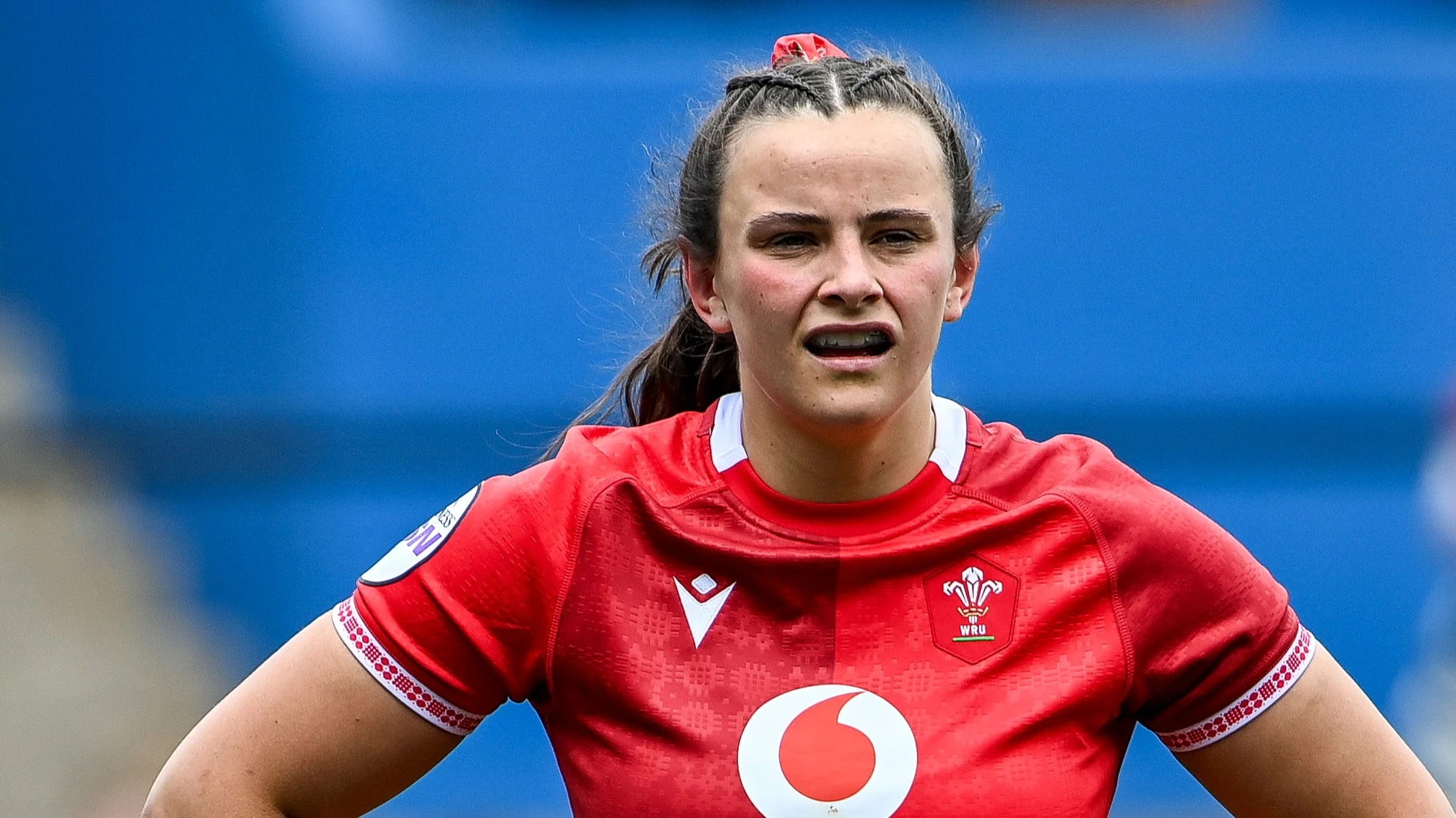 Wales' Branwen Metcalfe dejected after conceding a try during the 2026 Guinness Women's Six Nations Championship Round 5 game between Wales and Italy in Cardiff Arms Park