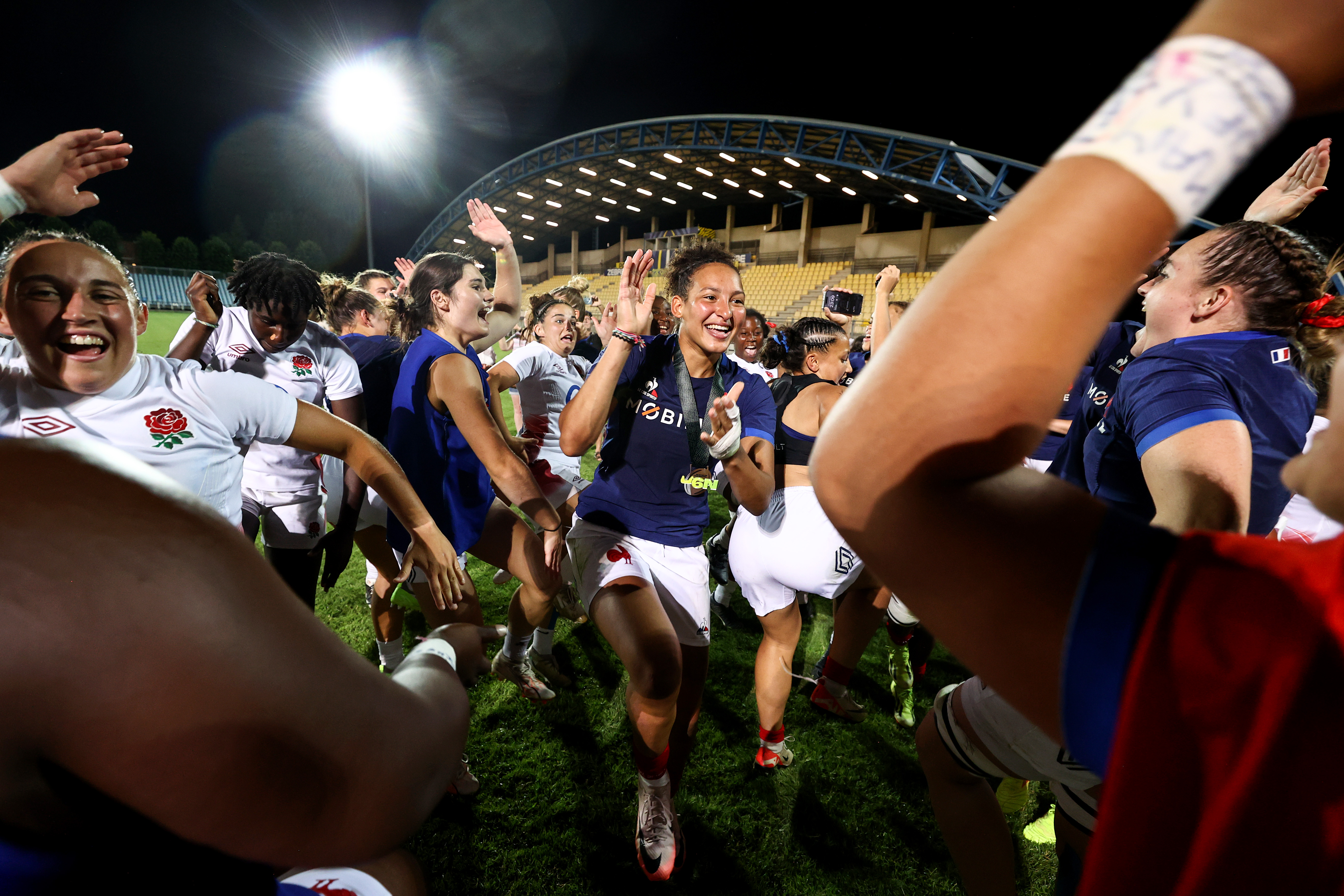 France's Kelly Arbey celebrates after the Six Nations Women's Summer Series between England and France at Stadio Sergio Lanfranchi in Parma, Italy, Sunday, July 14th, 2024 (Photo by Ben Brady / Inpho)