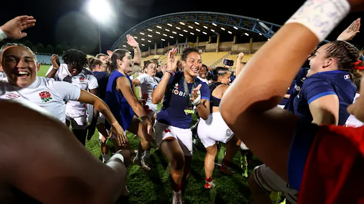 France's Kelly Arbey celebrates after the Six Nations Women's Summer Series between England and France at Stadio Sergio Lanfranchi in Parma, Italy, Sunday, July 14th, 2024 (Photo by Ben Brady / Inpho)