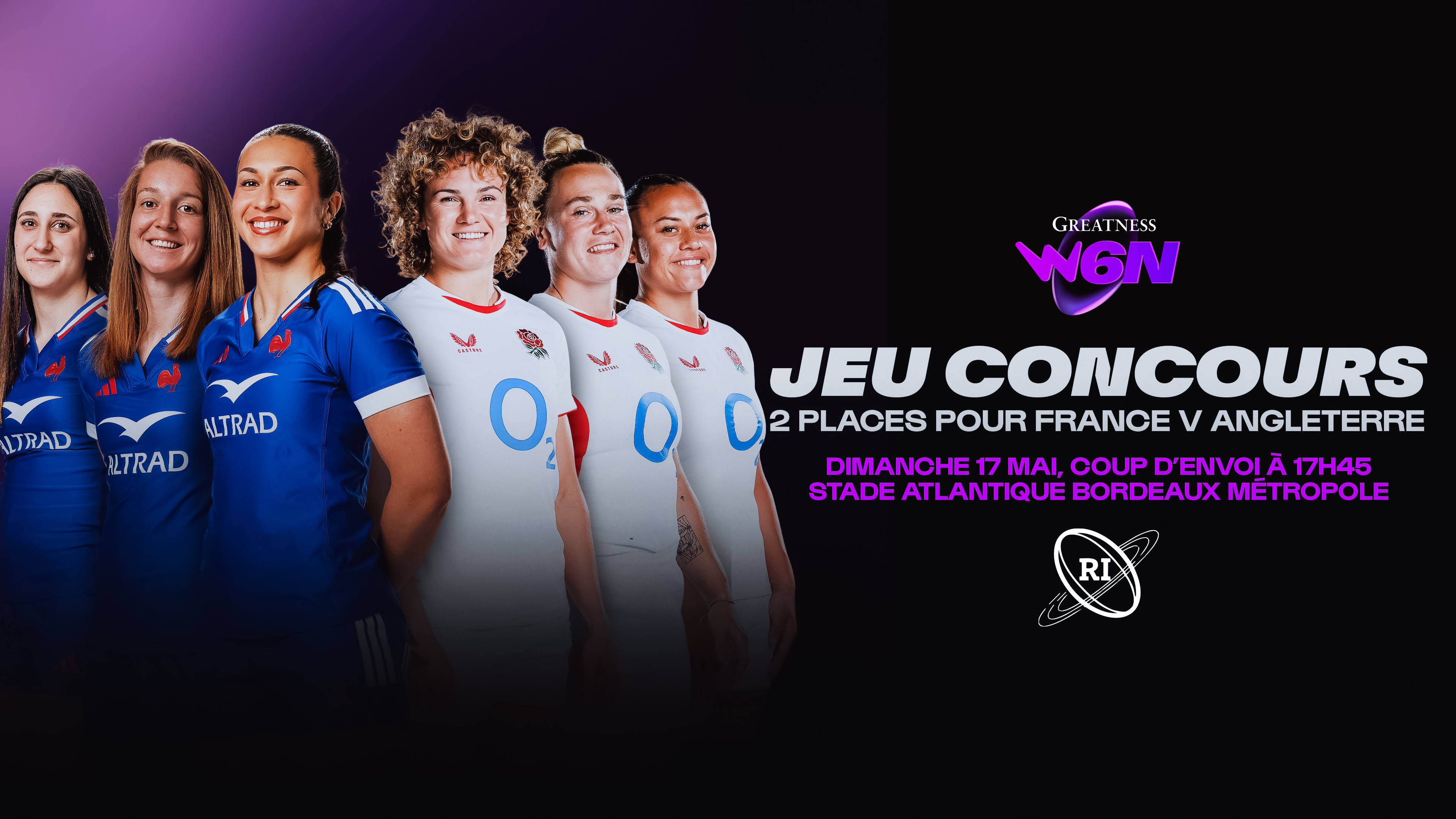 A graphic promoting a French-language ticket competition for the 2026 Super Sunday match between France and England.
