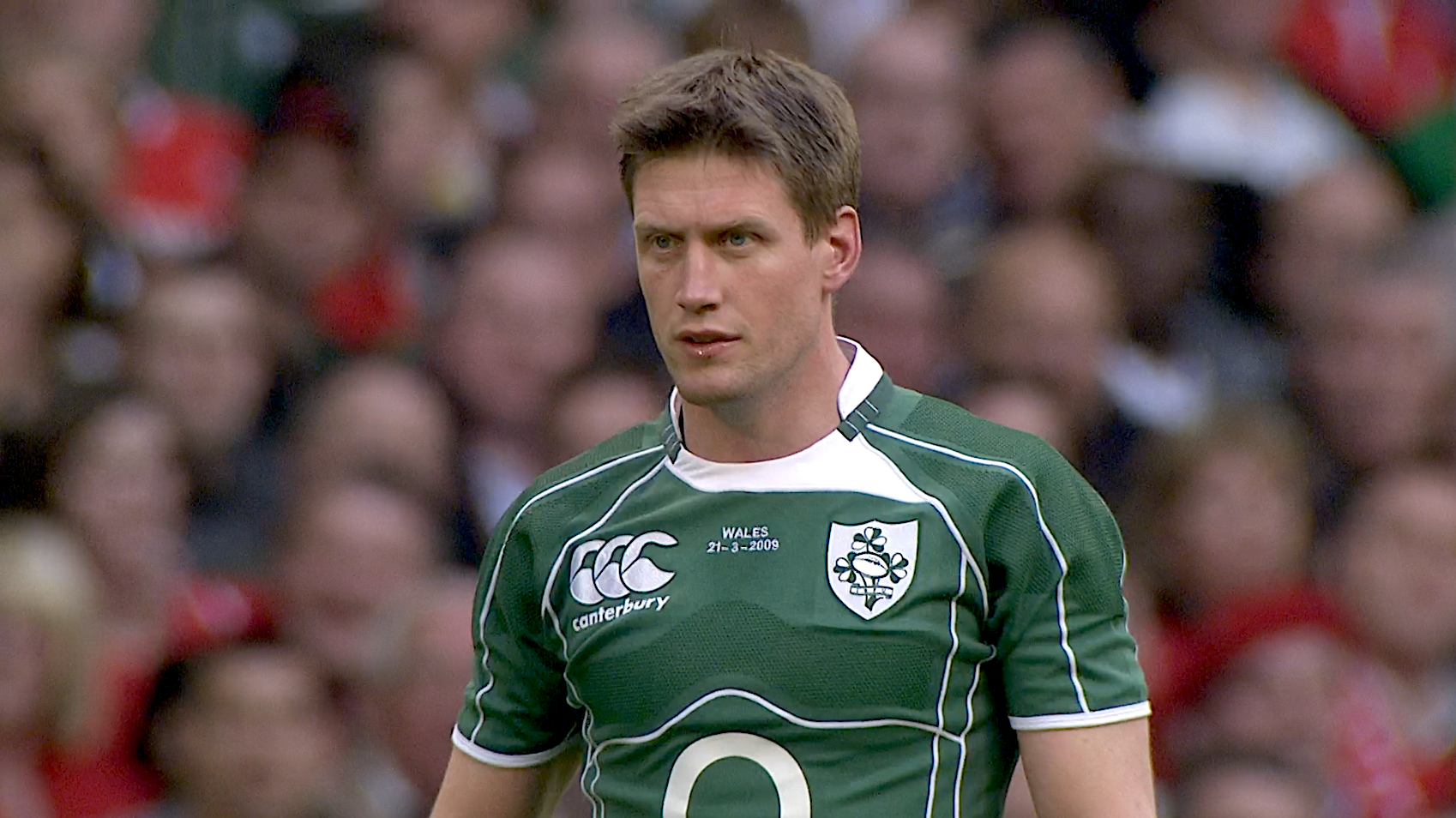 An intense Ronan O'Gara prepares to take a kick against Wales during Ireland's 2009 Grand Slam decider.