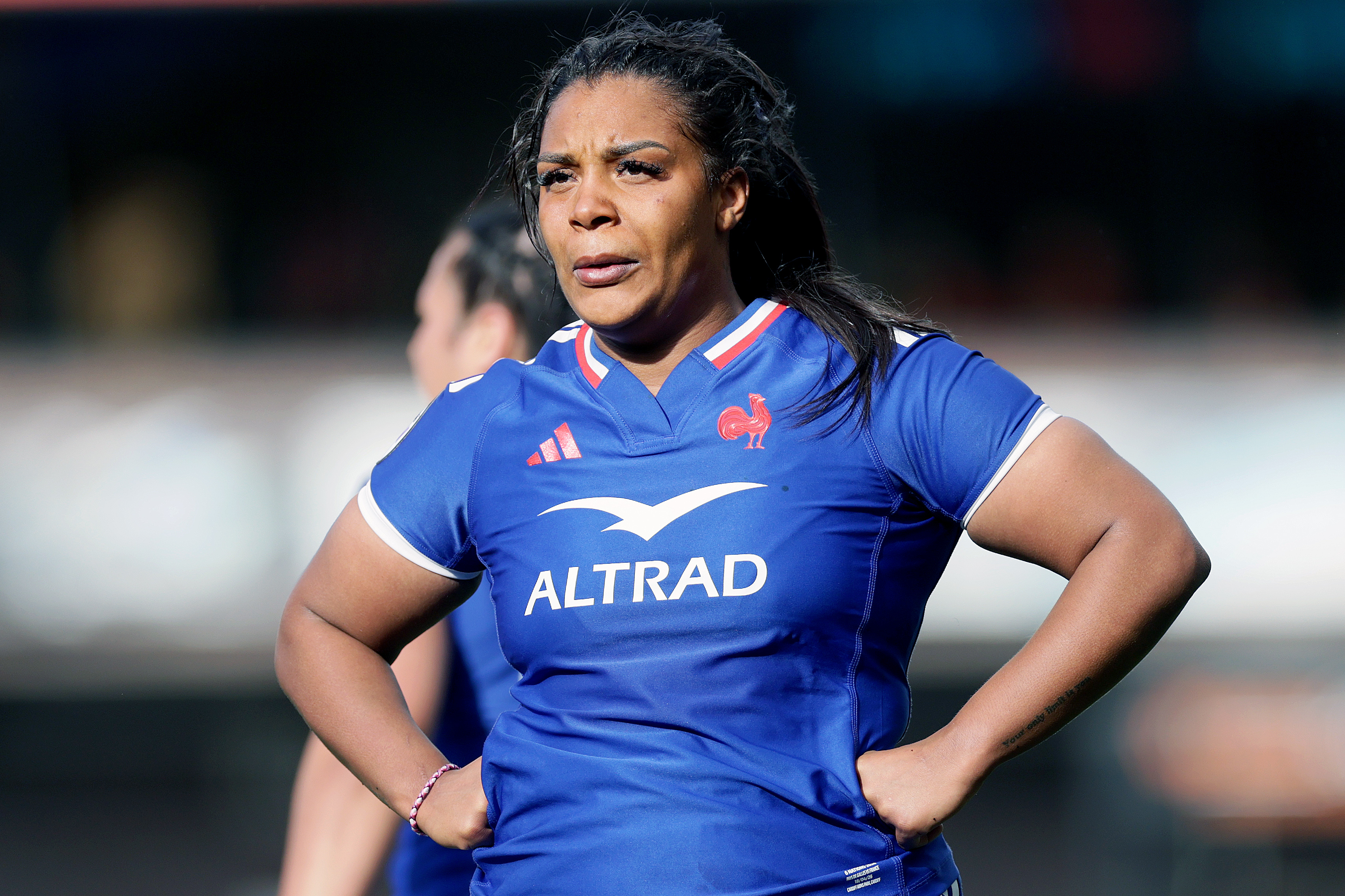France's Ambre Mwayembe during the 2026 Guinness Women's Six Nations Championship Round 2 game between Wales and France in Cardiff Arms Park
