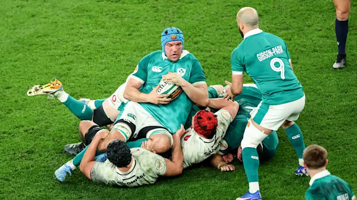 Ireland's Tadhg Beirne during the 2026 Guinness Six Nations Championship Round 4 game against Wales in the Aviva Stadium, Dublin