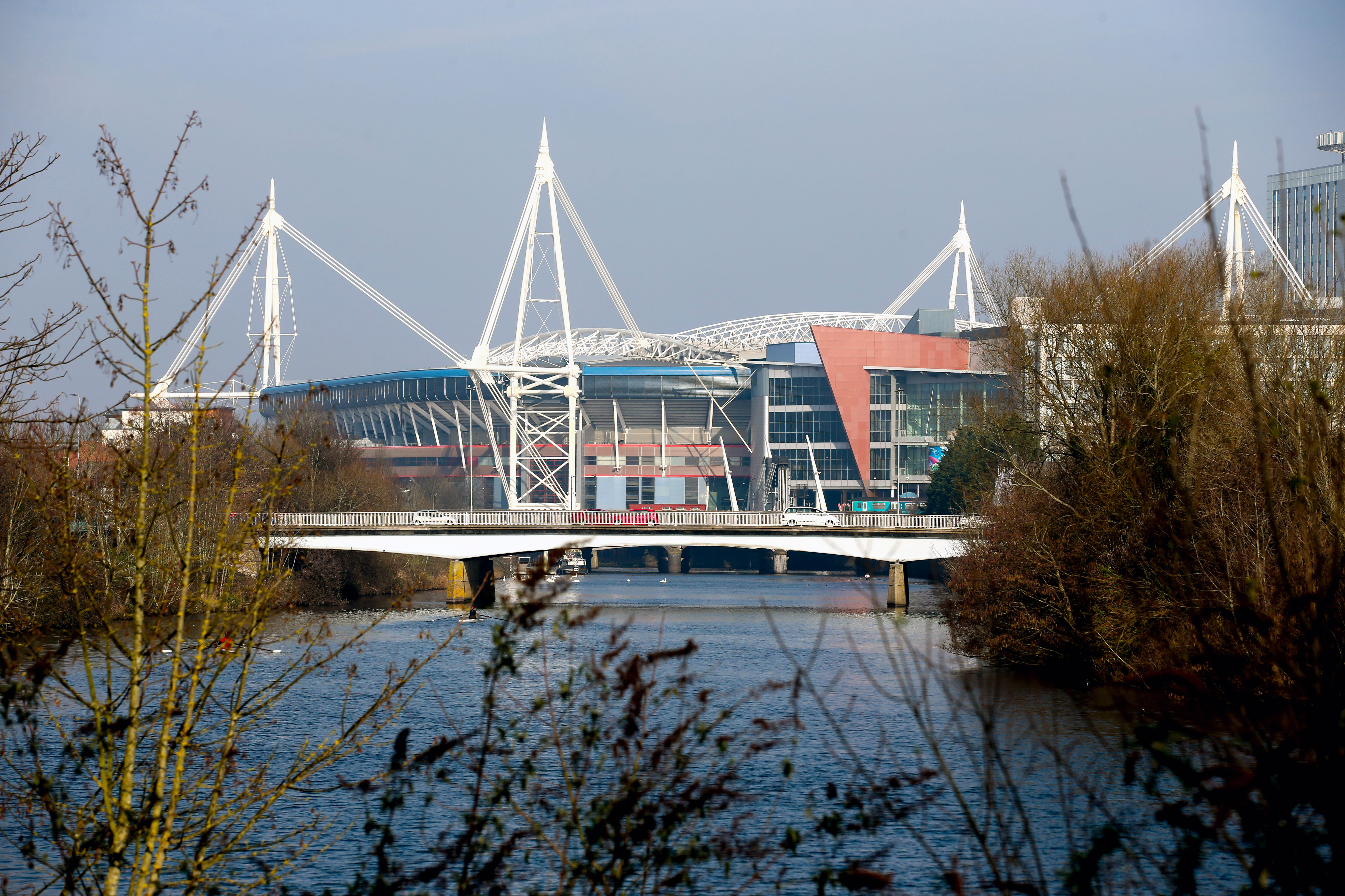 A view of Cardiff's Principality Stadium from the Millennium Footbridge.