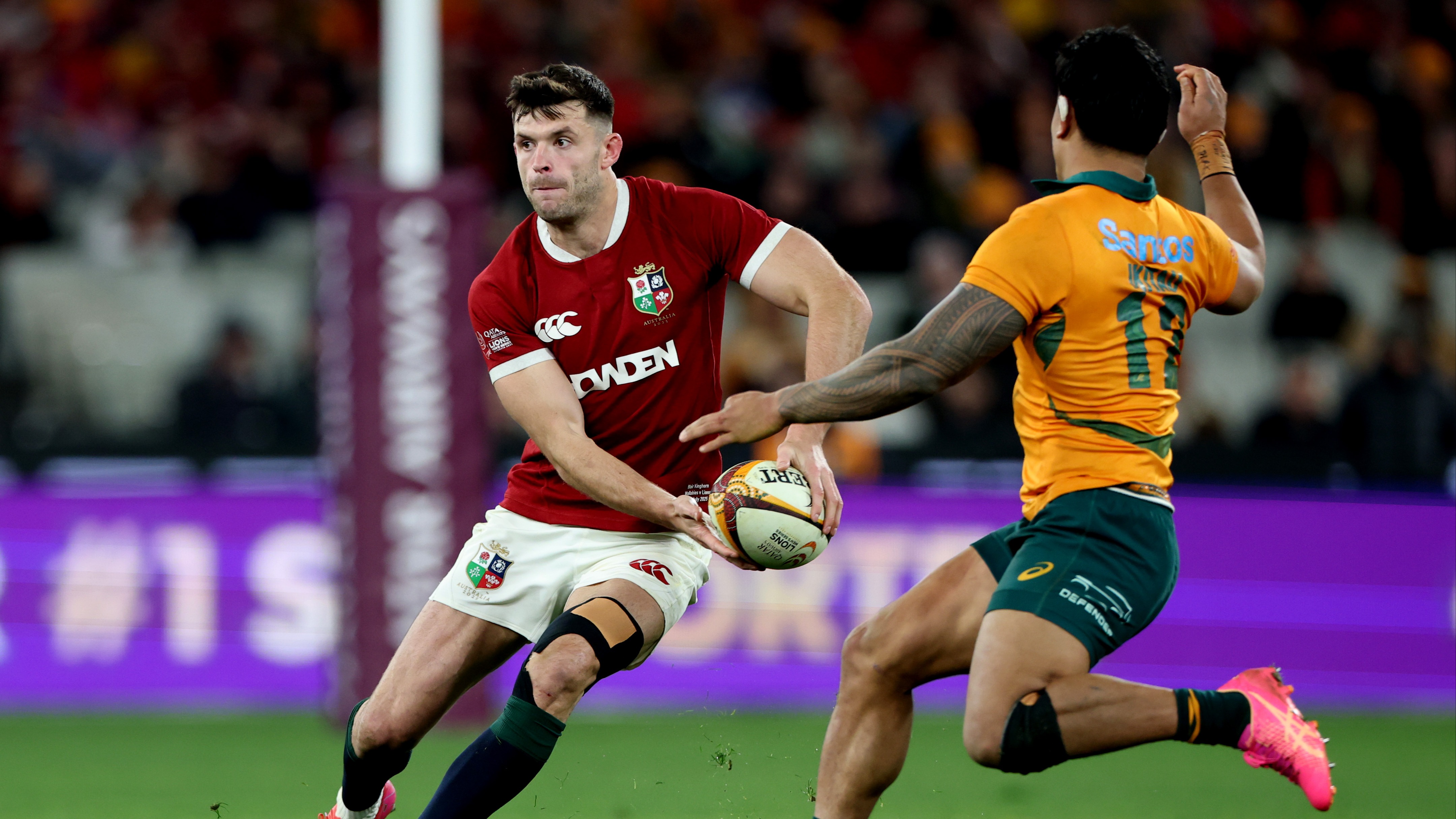 Blair Kinghorn taking on the Wallabies in the second Lions Test