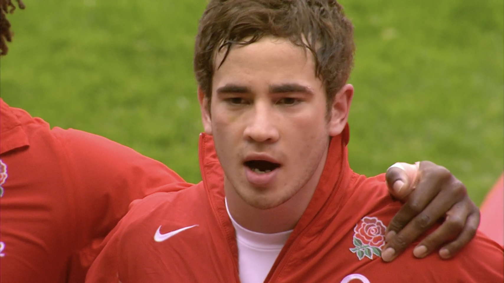 Danny Cipriani sings the national anthem before facing Ireland in the 2008 Championship match at Twickenham.