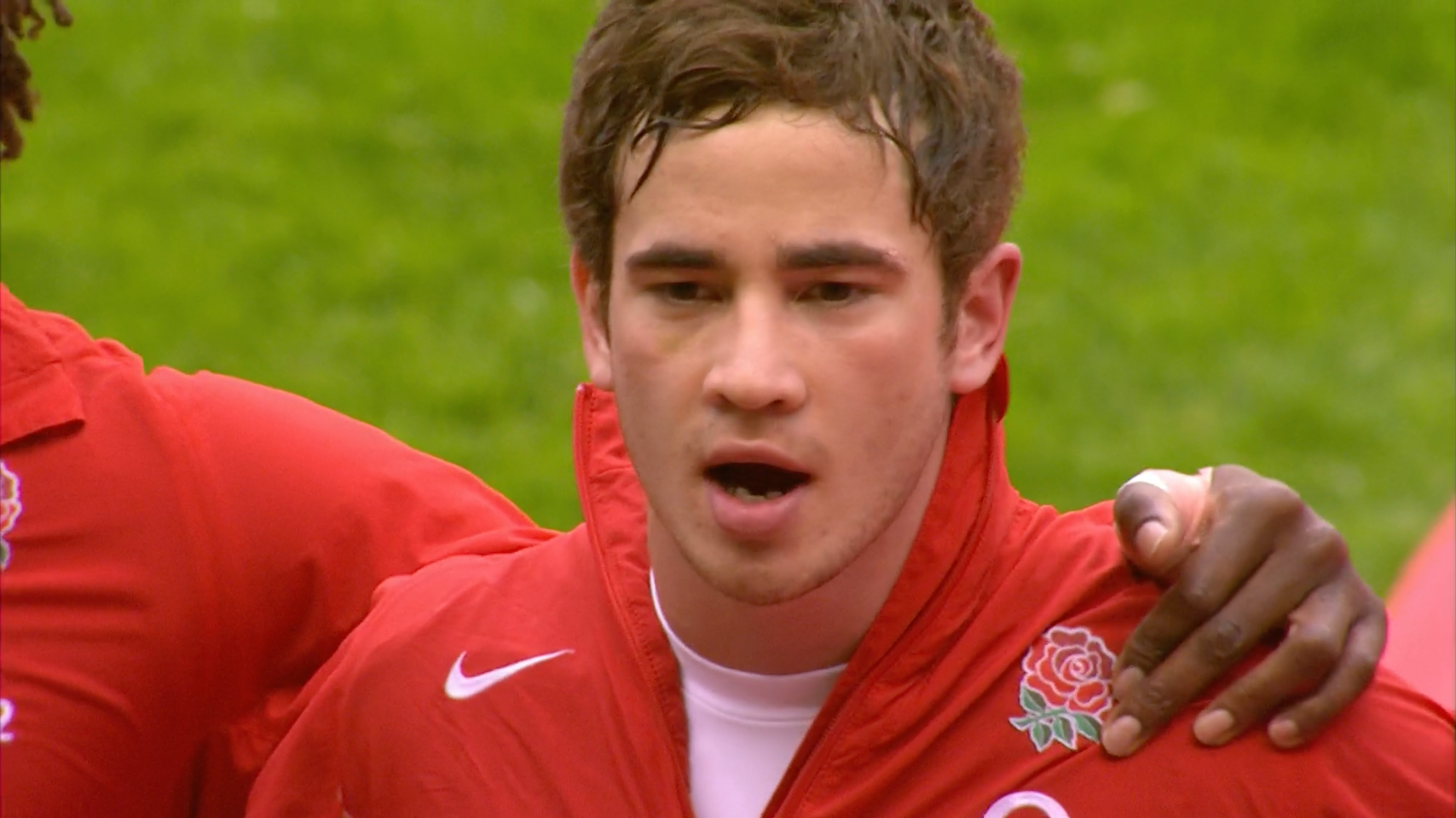 Danny Cipriani sings the national anthem before facing Ireland in the 2008 Championship match at Twickenham.