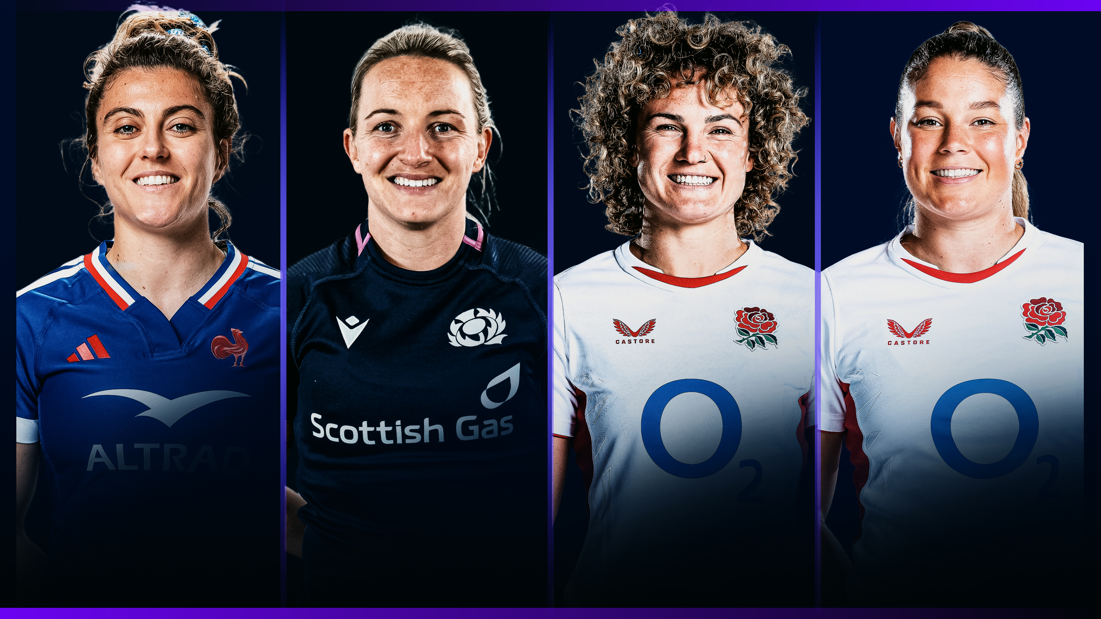 An image featuring all four nominees for Try of the Round (Round 1) of the 2026 Guinness Women's Six Nations.