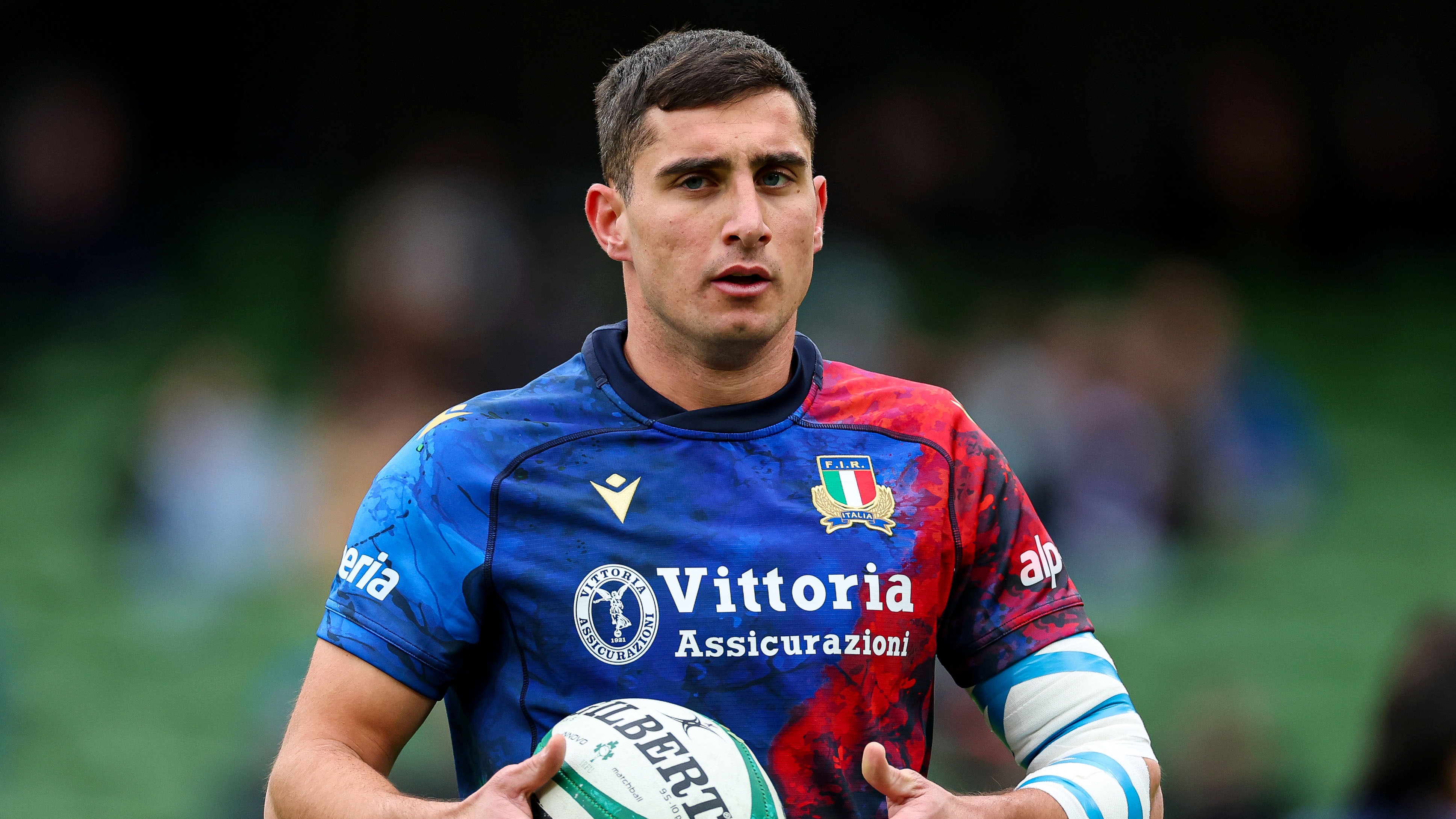 Italy's Alessandro Fusco during the warm-up ahead of the 2026 Championship match against Ireland.