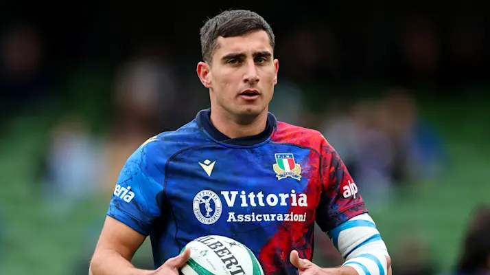 Italy's Alessandro Fusco during the warm-up ahead of the 2026 Championship match against Ireland.