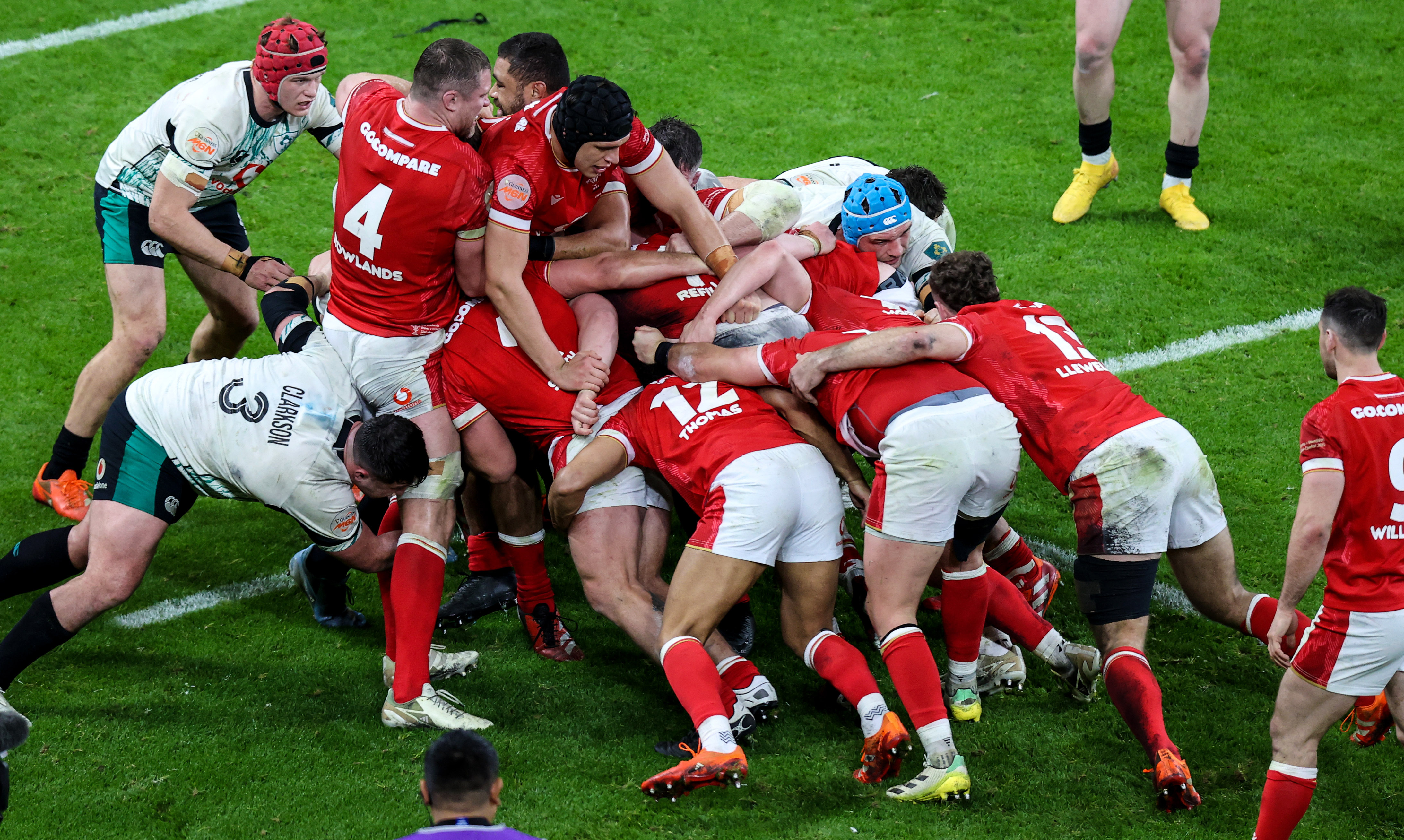 A view of a maul between Wales and Ireland during the 2025 Championship match in Cardiff.