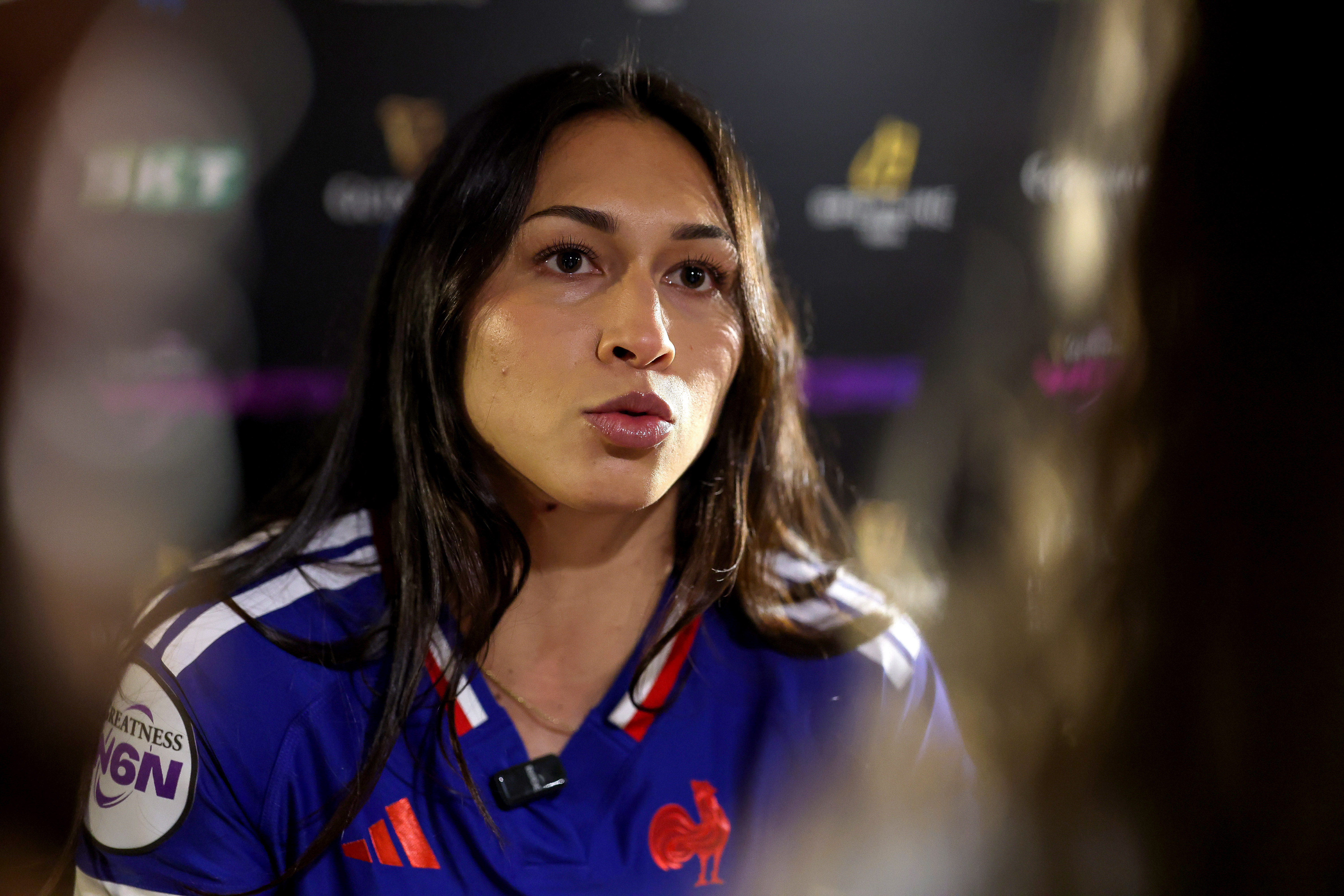 France's Manae Feleu speaks to the media during the 2026 Guinness Women’s Six Nations Launch in Guinness Old Brewer’s Yard, London, England, Wednesday, March 25, 2026