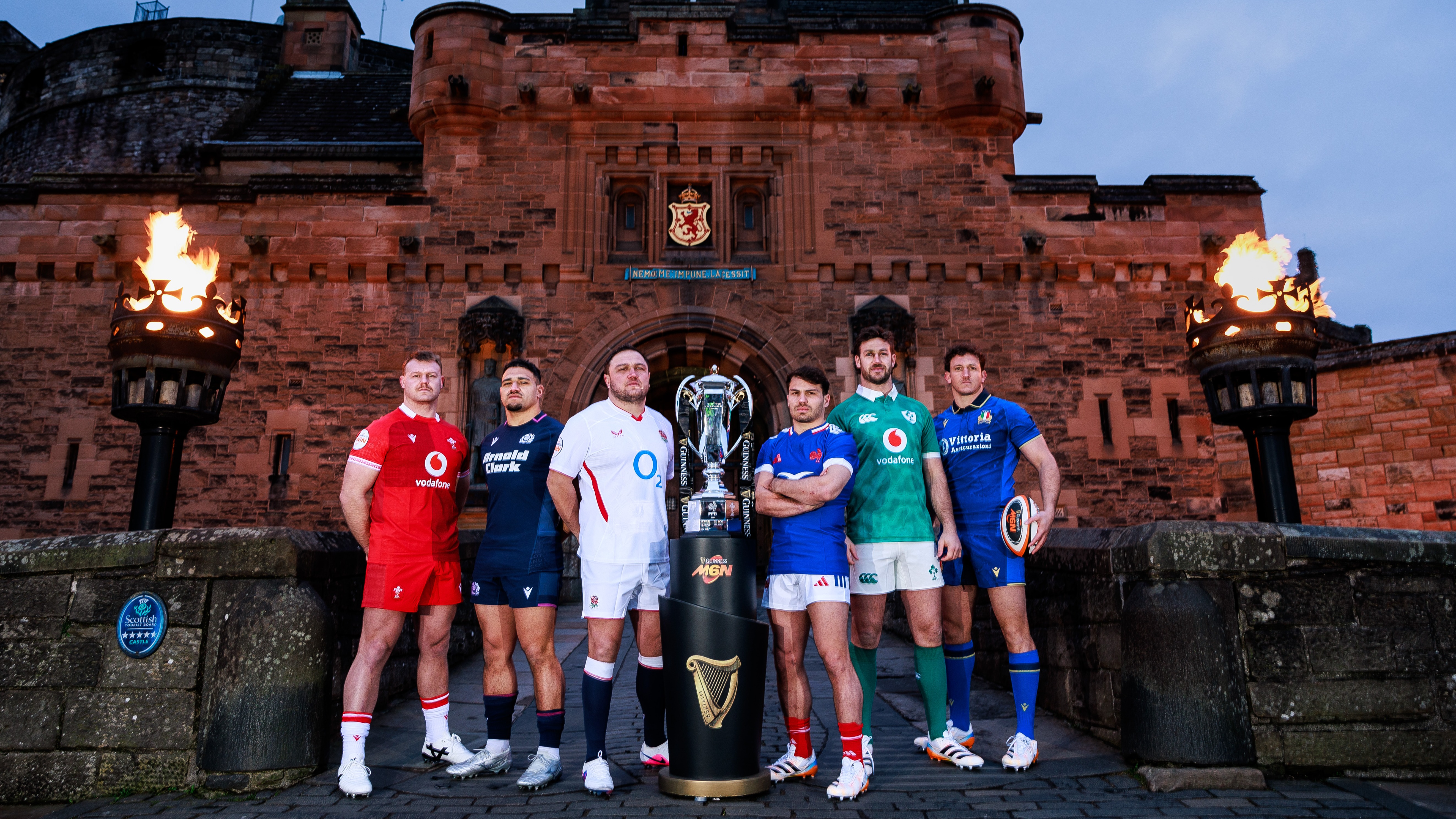 The 2026 Guinness Men's Six Nations stand in front of Edinburgh Castle to mark the launch of this year's Championship.