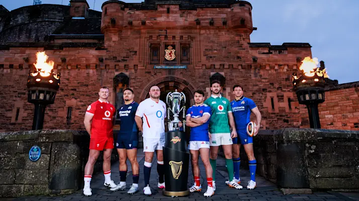 The 2026 Guinness Men's Six Nations stand in front of Edinburgh Castle to mark the launch of this year's Championship.