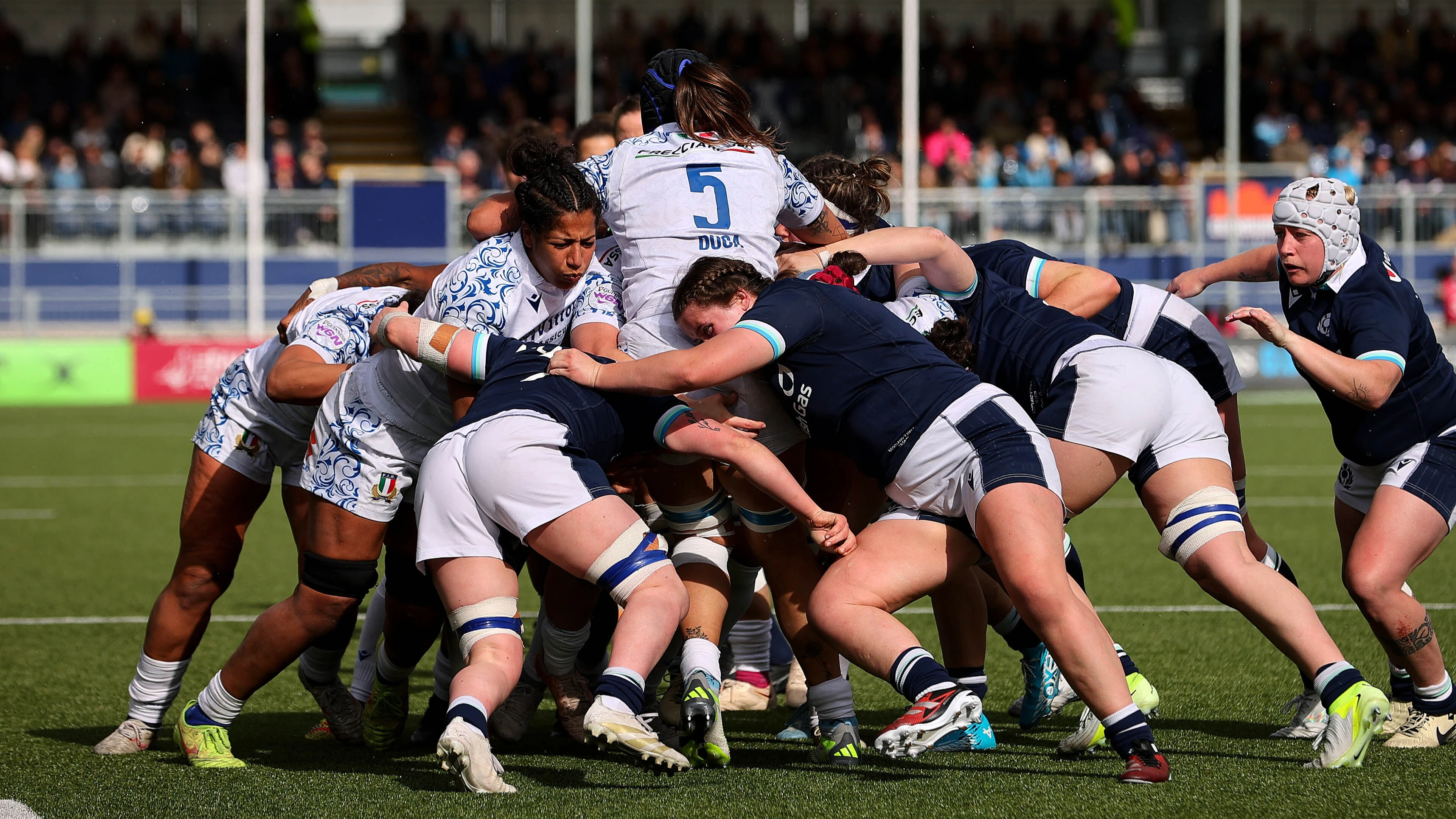 A view of a maul during the 2025 Guinness Women's Six Nations Championship Round 3 game between Scotland and Italy in Hive Stadium, Edinburgh