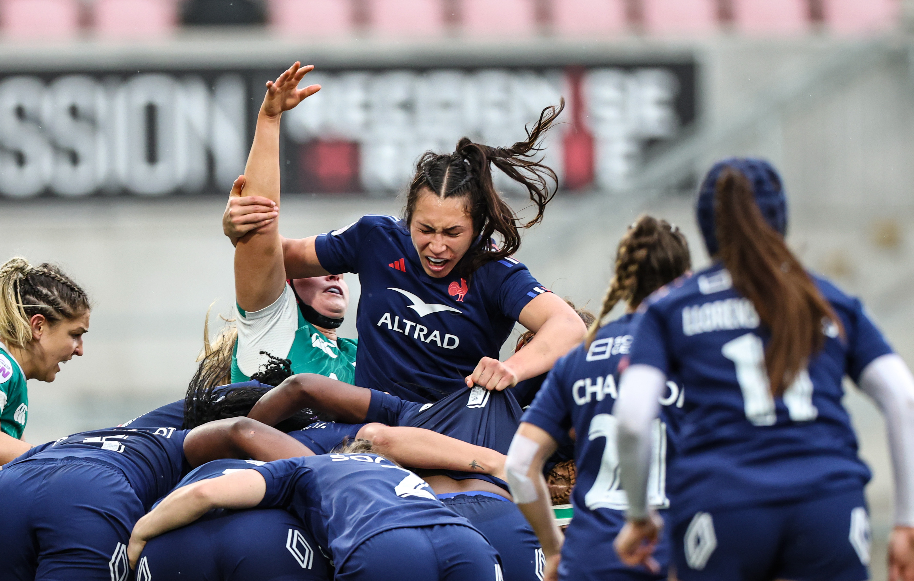 France’s Manae Feleu during the 2025 Guinness Women's Six Nations Championship Round 1 game between Ireland and France in the Kingspan Stadium, Belfast, Northern Ireland, Saturday, March 22, 2025 (Photo by Billy Stickland / Inpho)