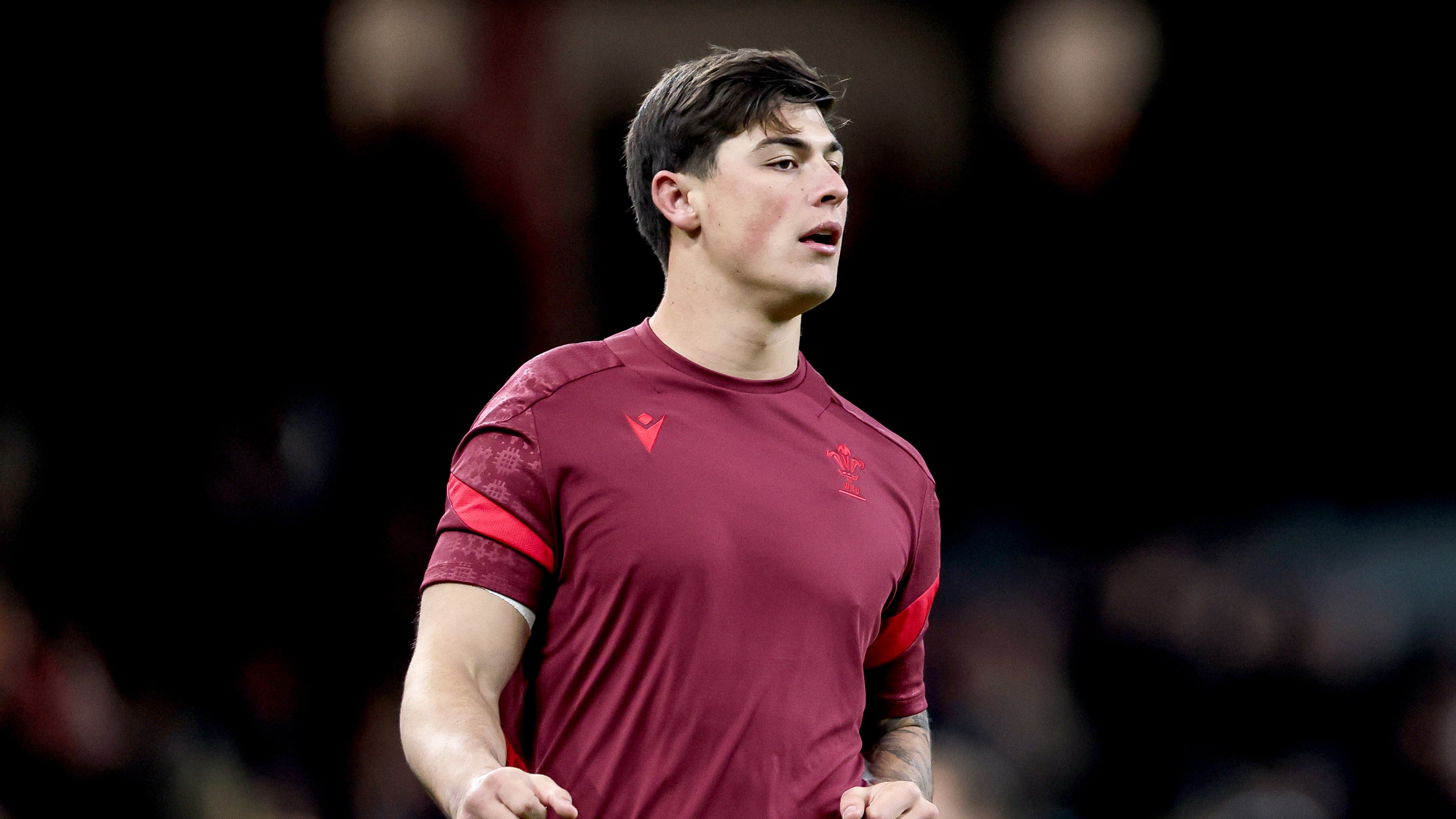 Wales' Louis Rees-Zammit during the warm-up ahead of the 2025 Quilter Nations Series game against New Zealand at the Principality Stadium.